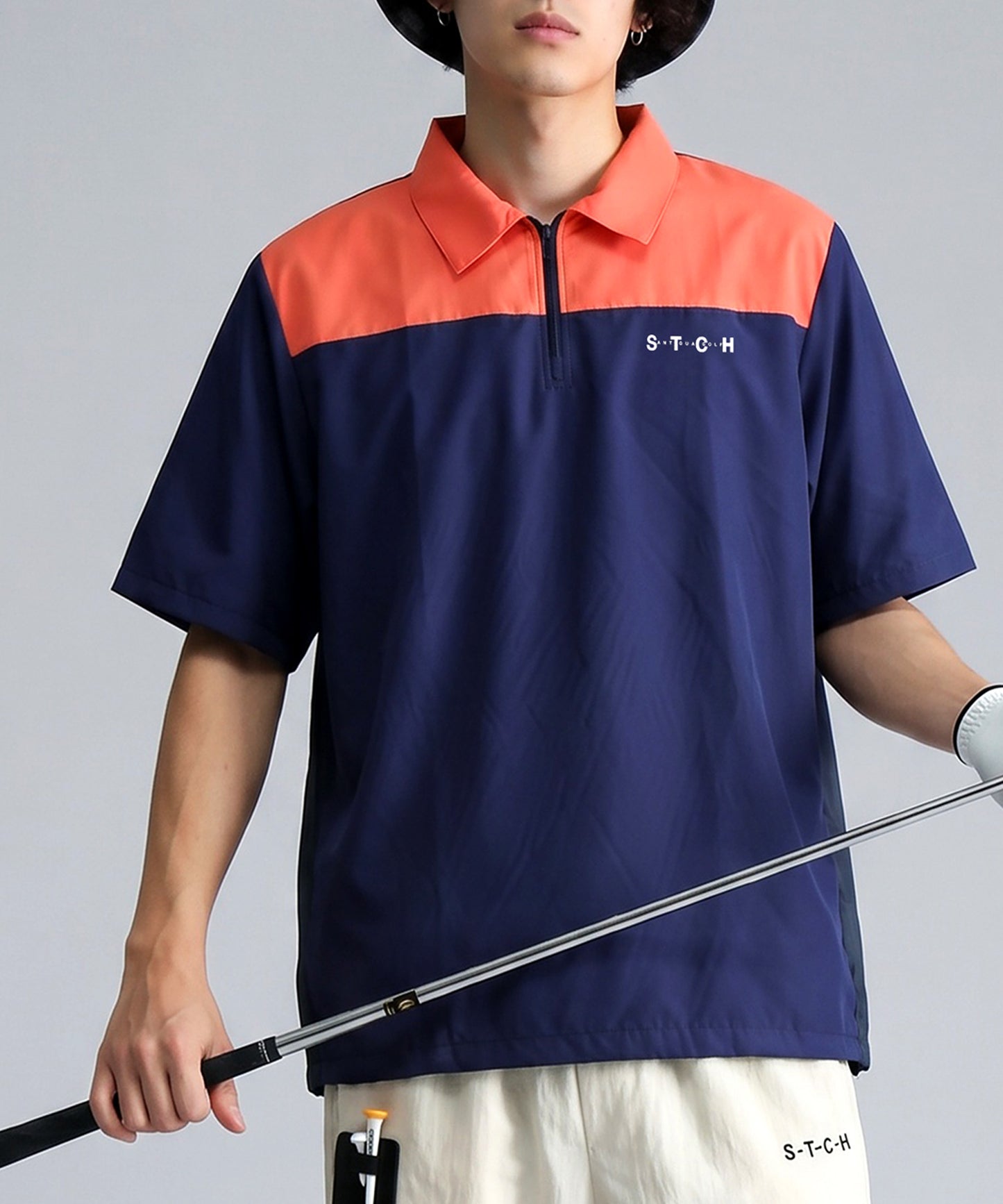 ANTIQUA GOLF×STCH Half-Zip Color-Block Logo Polo Shirt Men’s