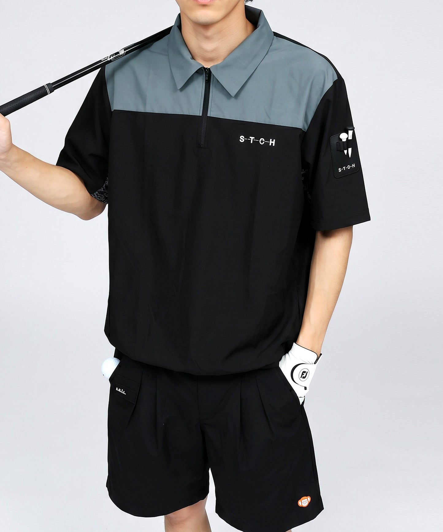 ANTIQUA GOLF×STCH Half-Zip Color-Block Logo Polo Shirt Men’s