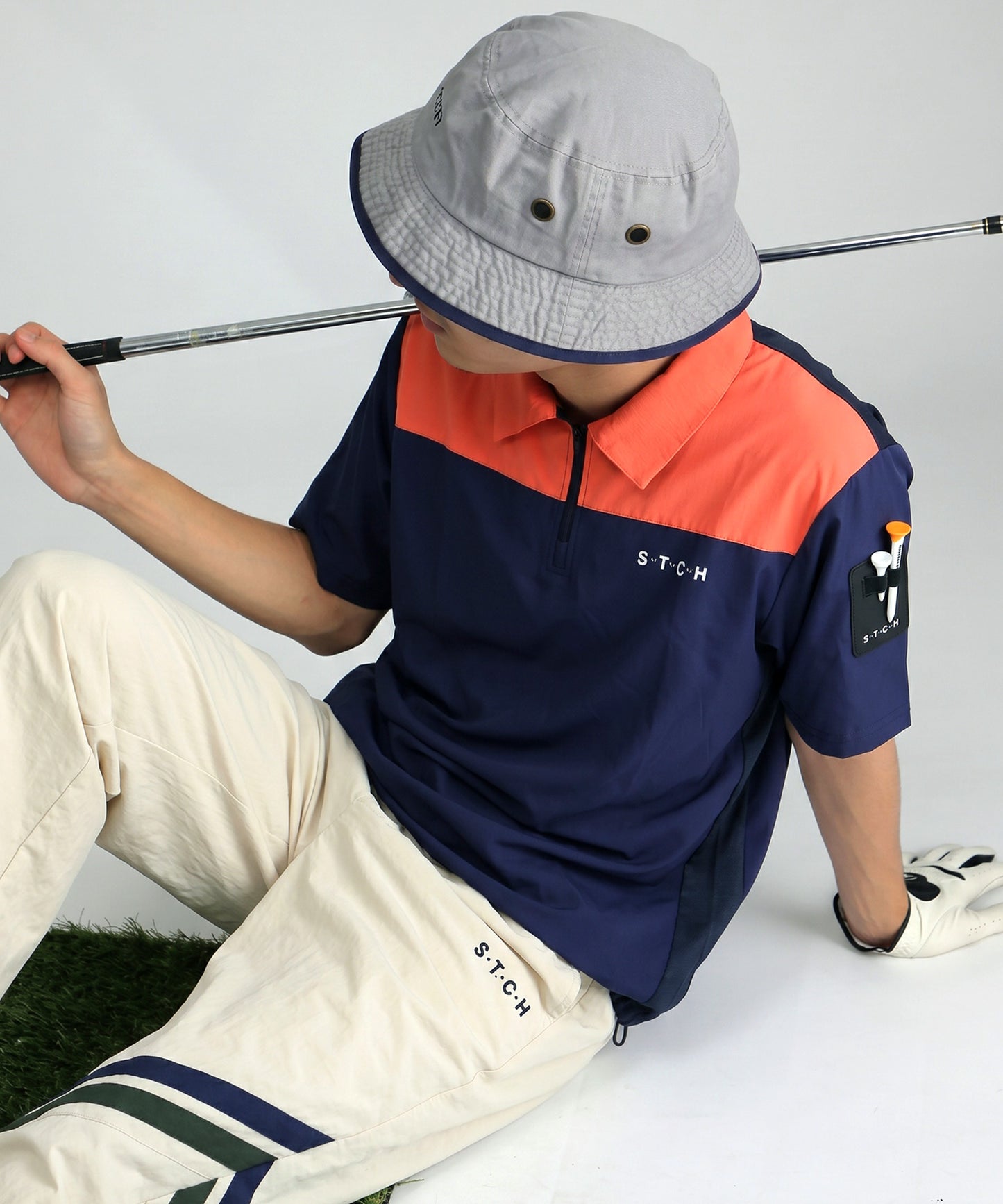 ANTIQUA GOLF×STCH Half-Zip Color-Block Logo Polo Shirt Men’s