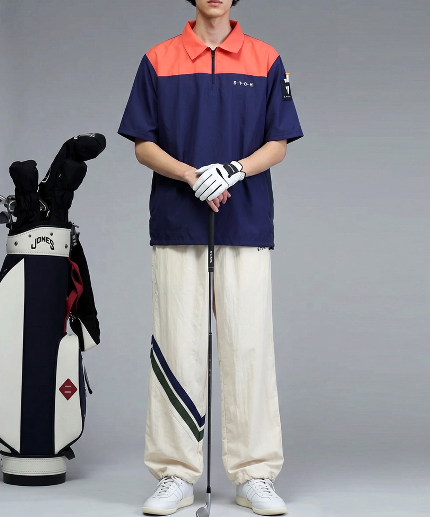 ANTIQUA GOLF×STCH Half-Zip Color-Block Logo Polo Shirt Men’s