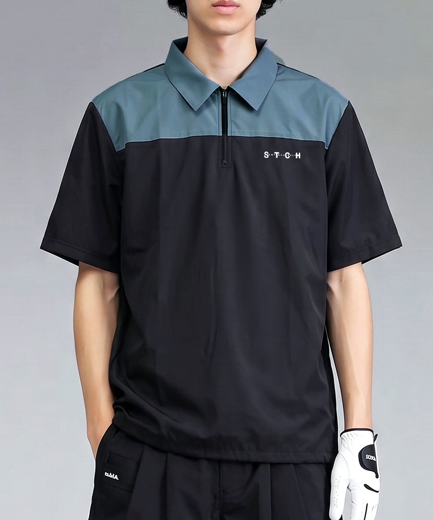ANTIQUA GOLF×STCH Half-Zip Color-Block Logo Polo Shirt Men’s