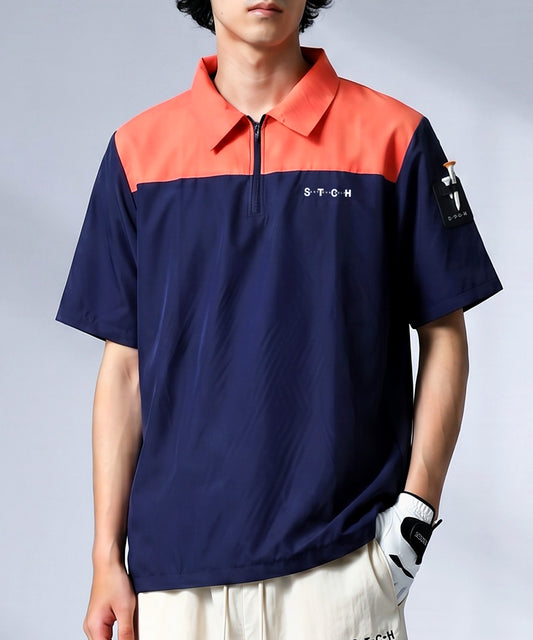 ANTIQUA GOLF×STCH Half-Zip Color-Block Logo Polo Shirt Men’s