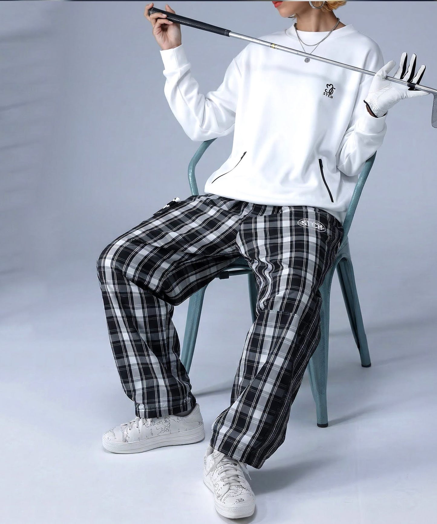 ANTIQUA GOLF×STCHCheckered Wide Pants Ladies