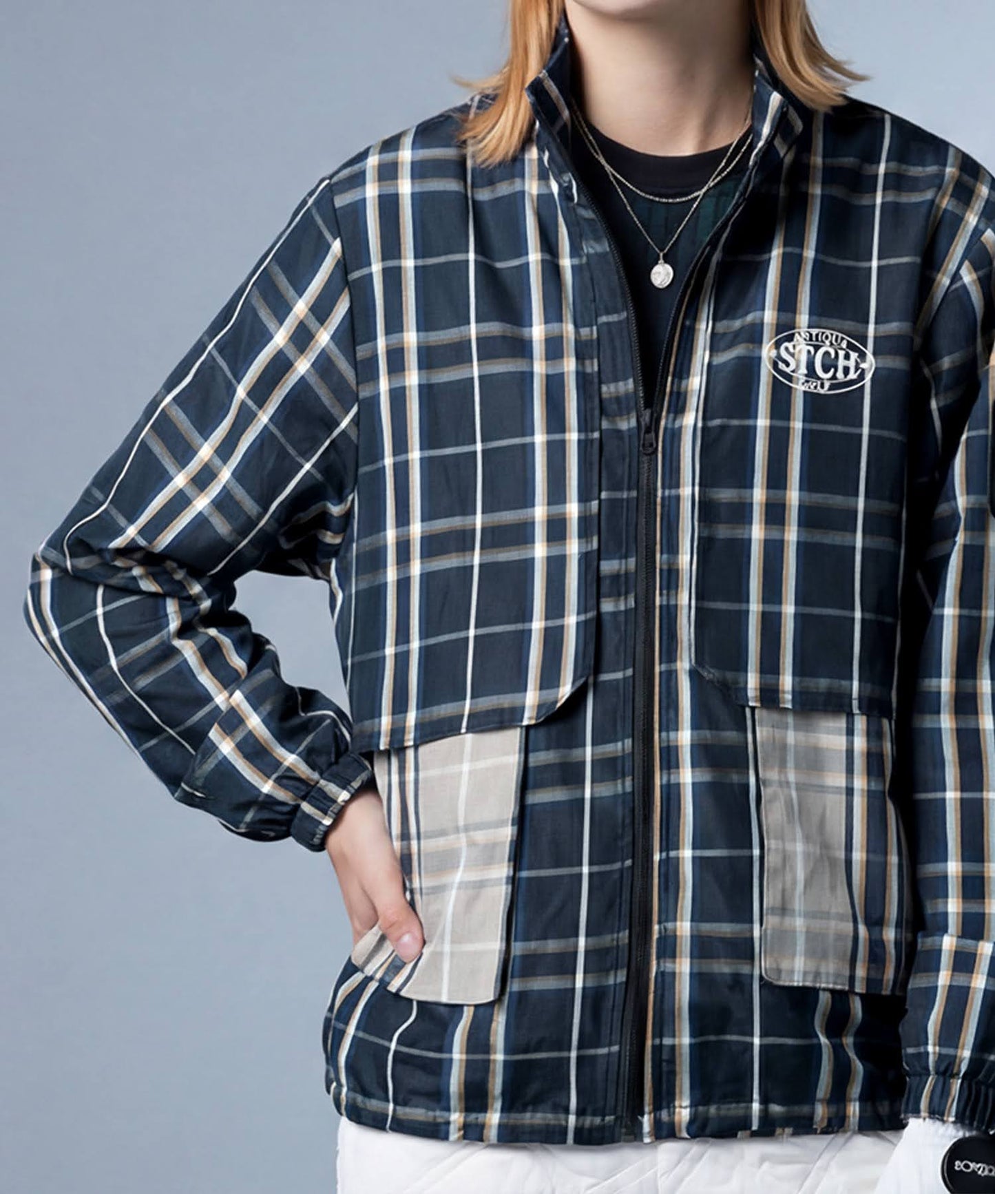 ANTIQUA GOLF×STCHCheckered Shirt Blouson Ladies