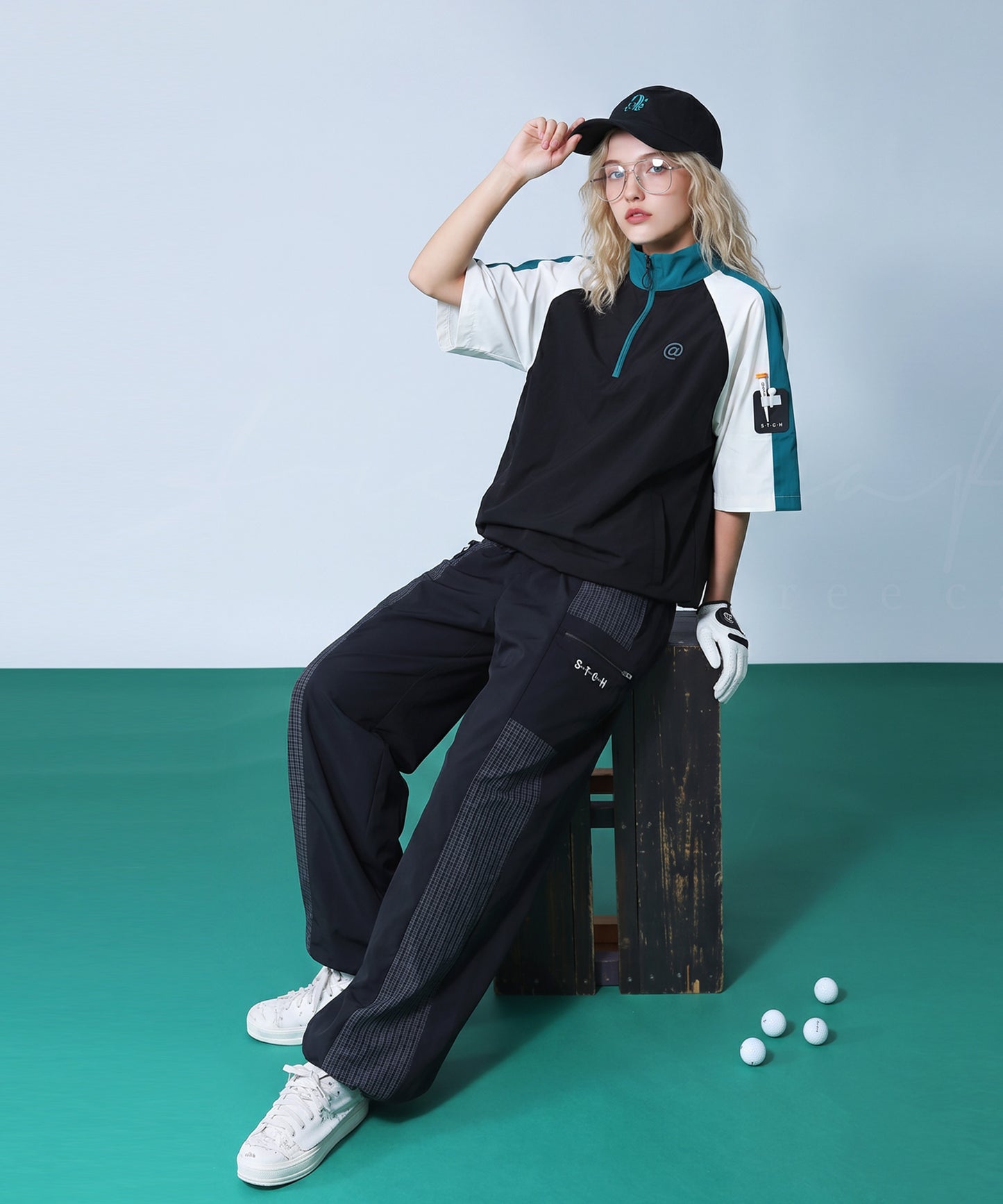 ANTIQUA GOLF×STCH Soccer Check Patterned Logo Pants Ladies