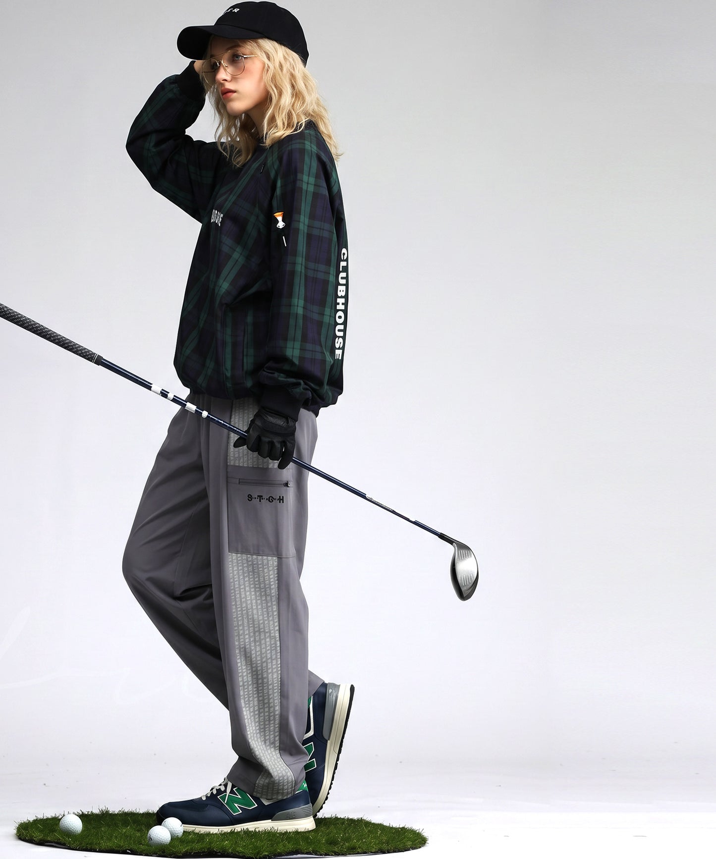 ANTIQUA GOLF×STCH Soccer Check Patterned Logo Pants Ladies