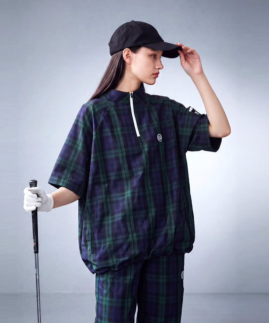 ANTIQUA GOLF×STCH 2-Way Checkered Half-Zip Top Ladies