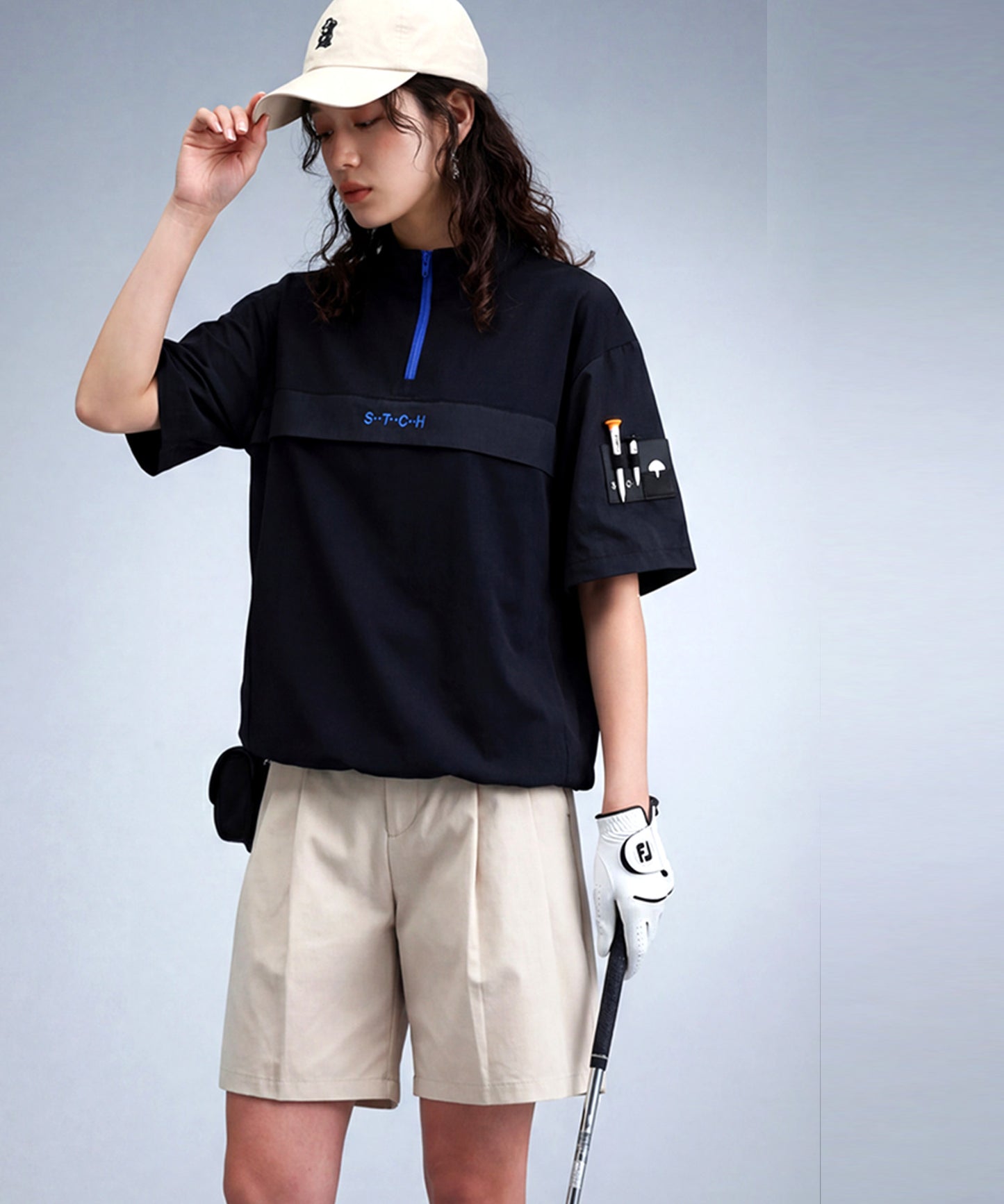 ANTIQUA GOLF×STCH Half-Zip Pullover With Contrasting Materials Ladies