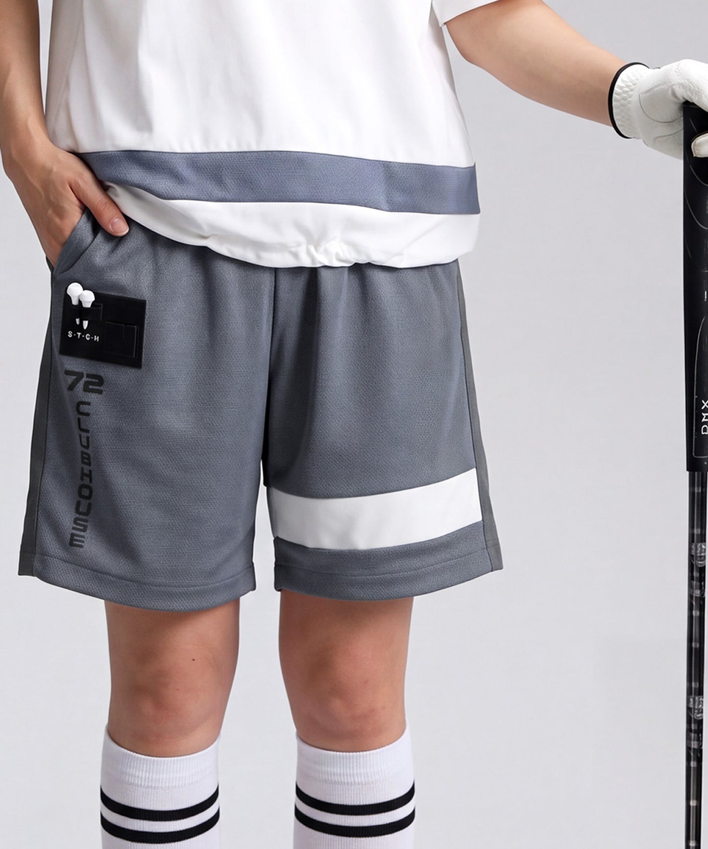 ANTIQUA GOLF×STCH Mixed-Material Mesh Logo Shorts Ladies