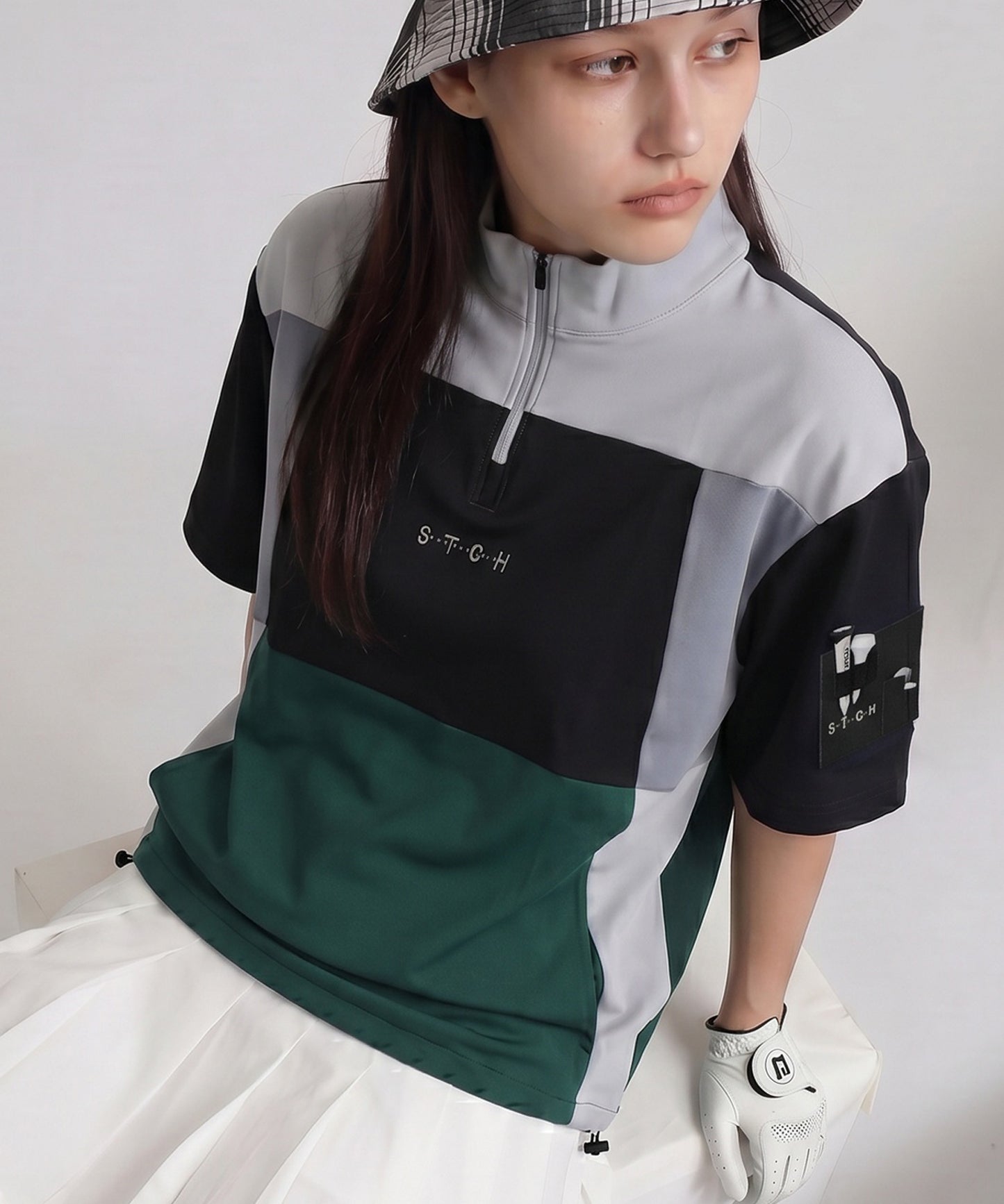 ANTIQUA GOLF×STCH Color-Blocked Half-Zip Top Ladies