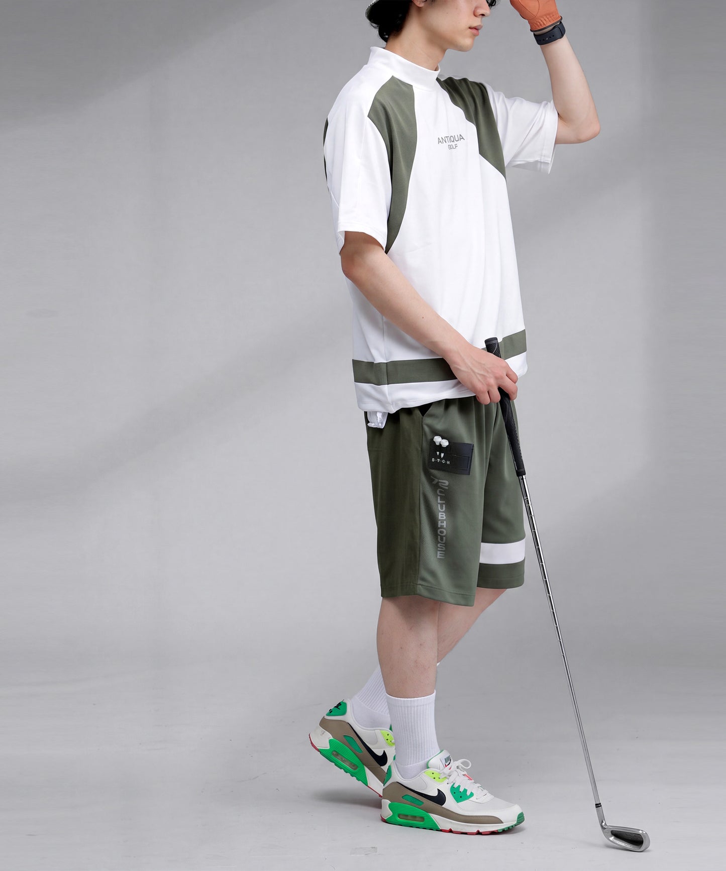 ANTIQUA GOLF×STCH Moisture-Wicking, Quick-Drying, Stretch Mock Neck Logo T-Shirt Men’s