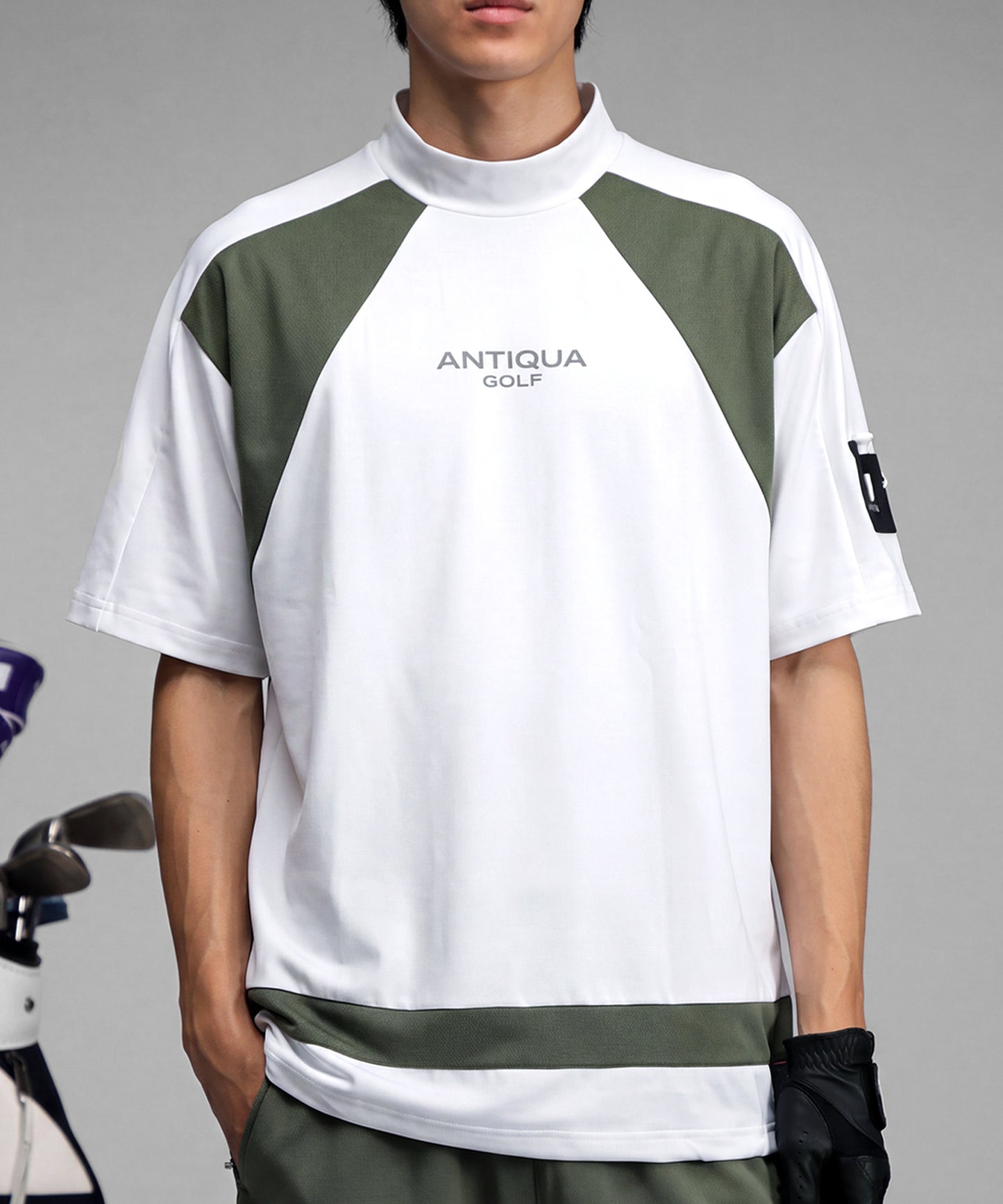 ANTIQUA GOLF×STCH Moisture-Wicking, Quick-Drying, Stretch Mock Neck Logo T-Shirt Men’s