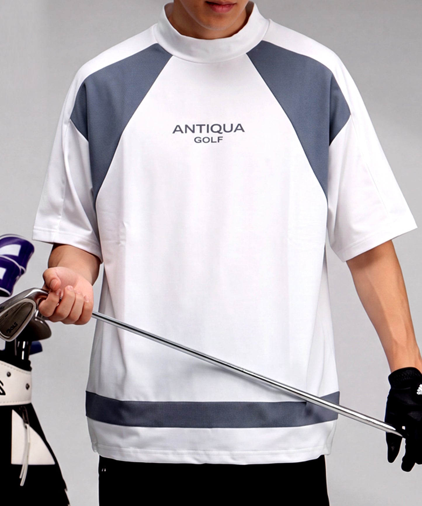 ANTIQUA GOLF×STCH Moisture-Wicking, Quick-Drying, Stretch Mock Neck Logo T-Shirt Men’s