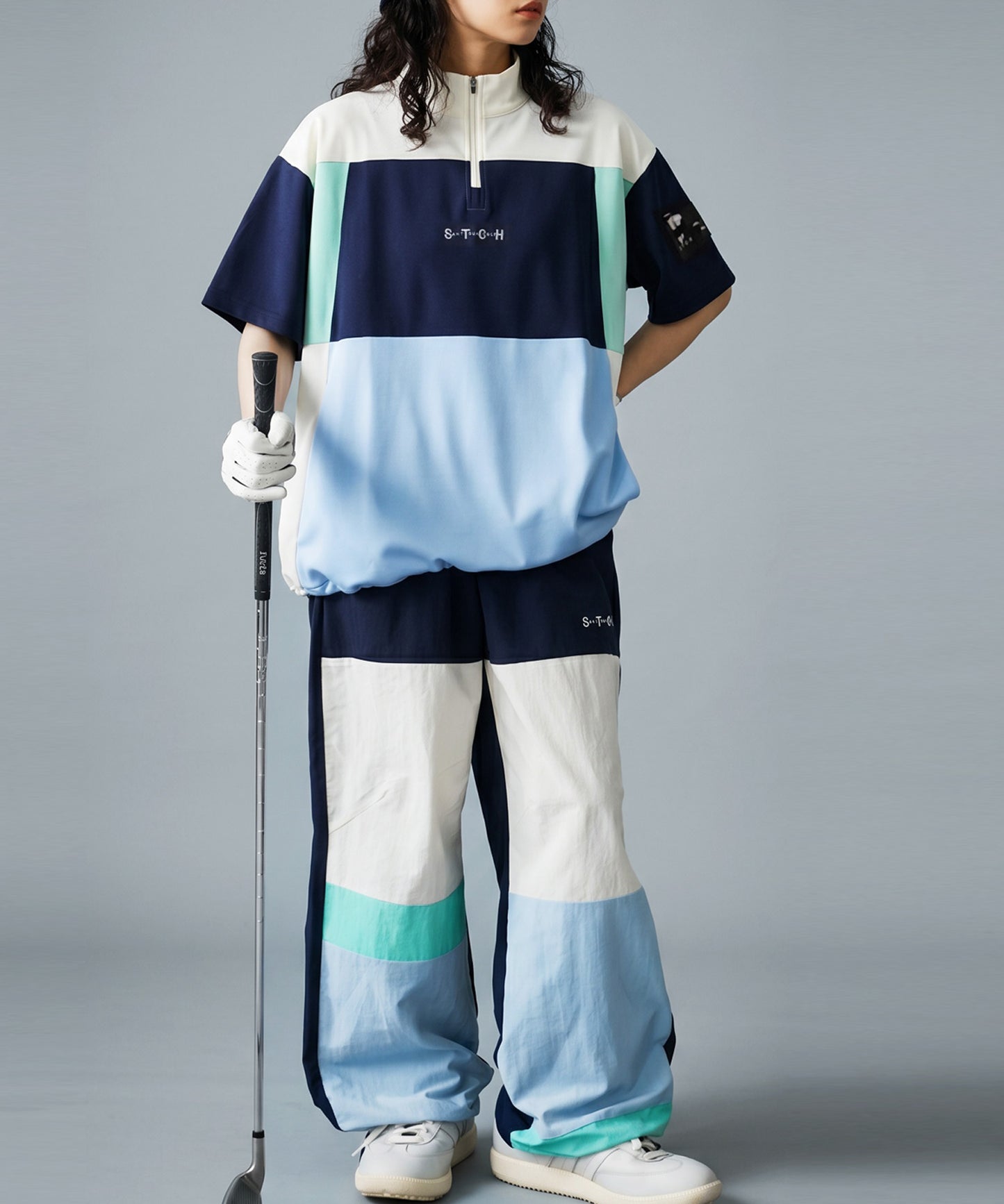 ANTIQUA GOLF×STCH Quick-Drying, Color-Blocked Wide-Leg Pants Ladies