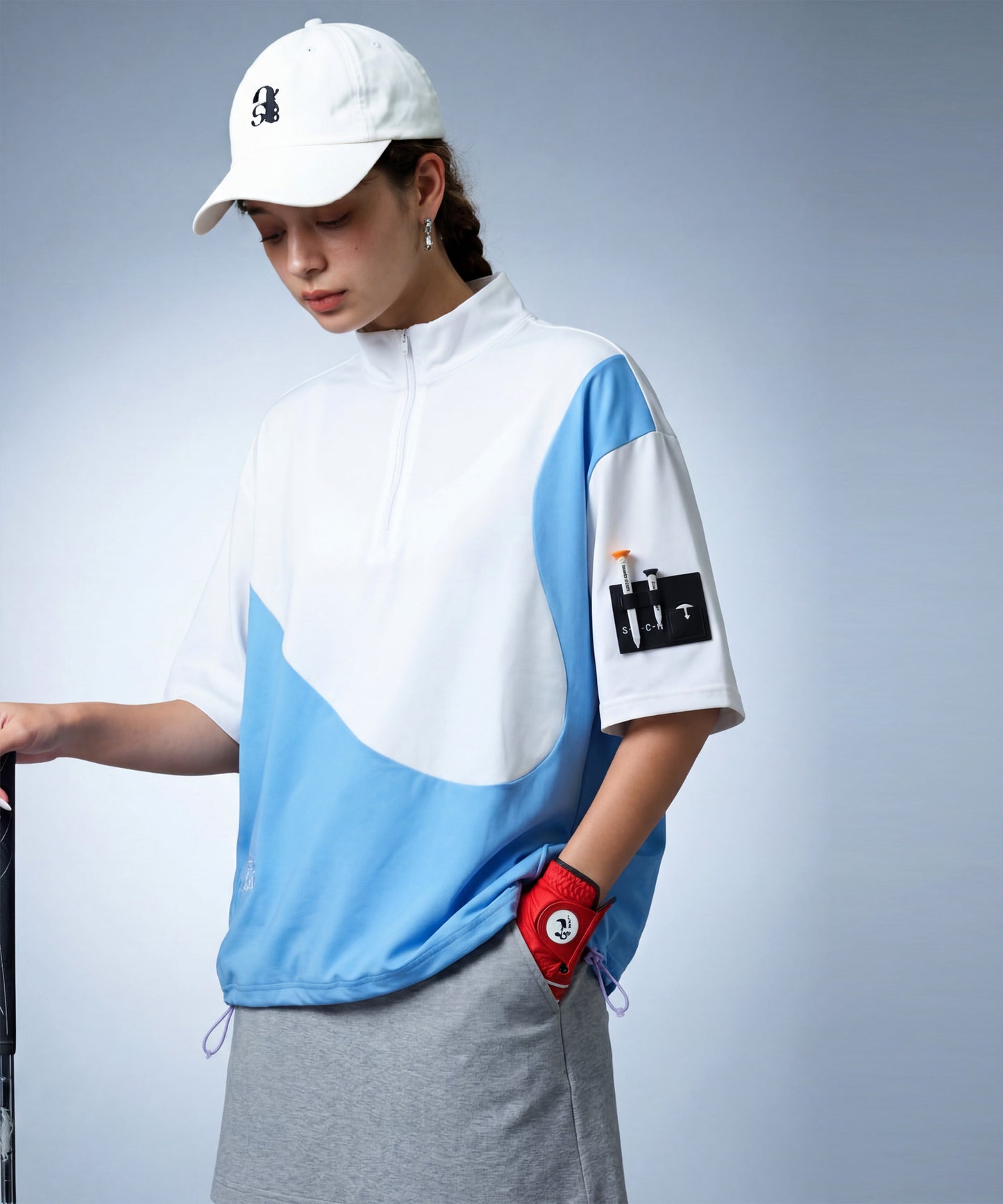 ANTIQUA GOLF×STCH Half-Zip, Color-Blocked Stand-Neck Top Ladies