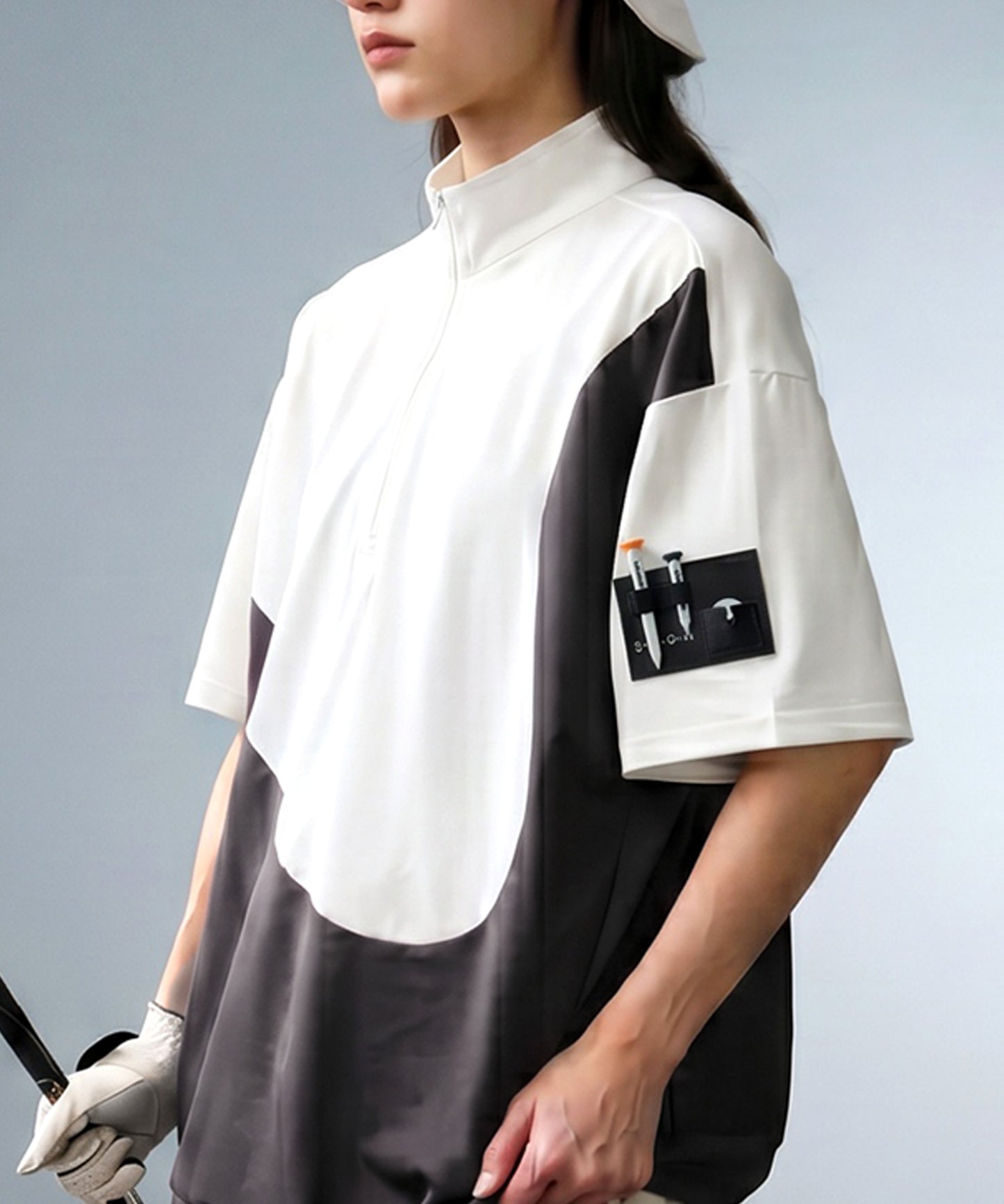 ANTIQUA GOLF×STCH Half-Zip, Color-Blocked Stand-Neck Top Ladies