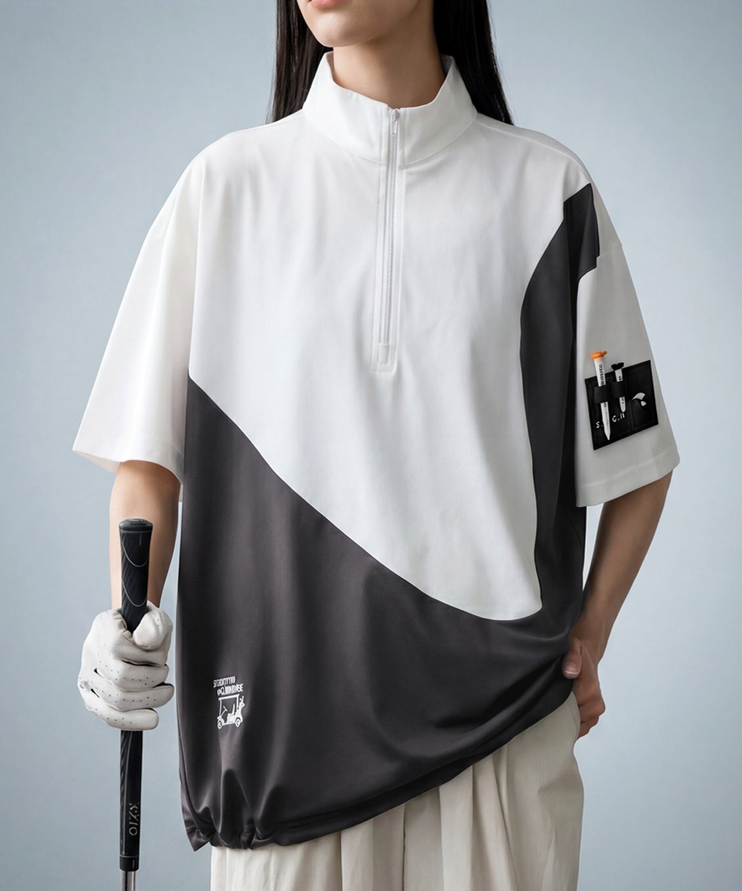 ANTIQUA GOLF×STCH Half-Zip, Color-Blocked Stand-Neck Top Ladies