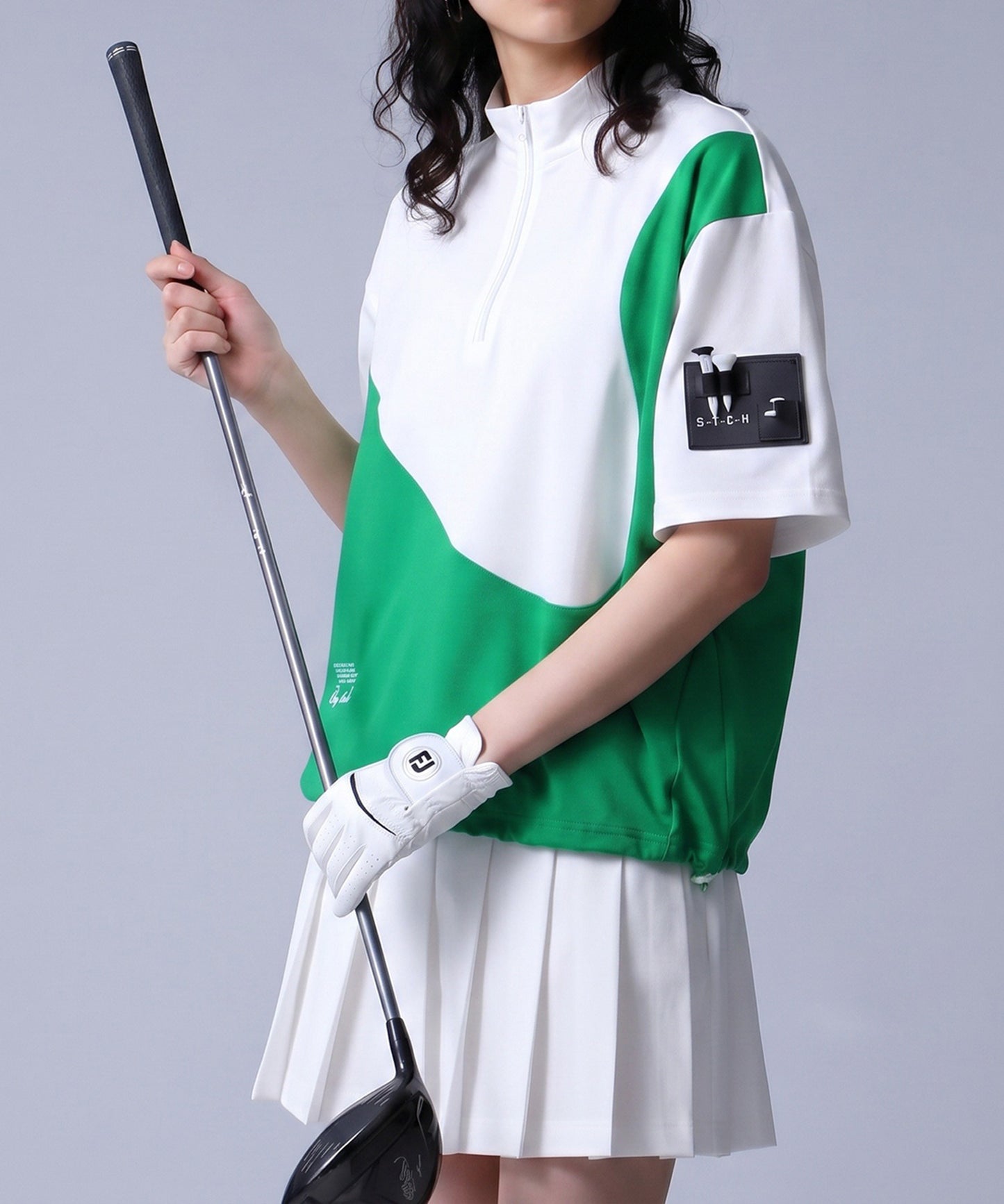ANTIQUA GOLF×STCH Half-Zip, Color-Blocked Stand-Neck Top Ladies