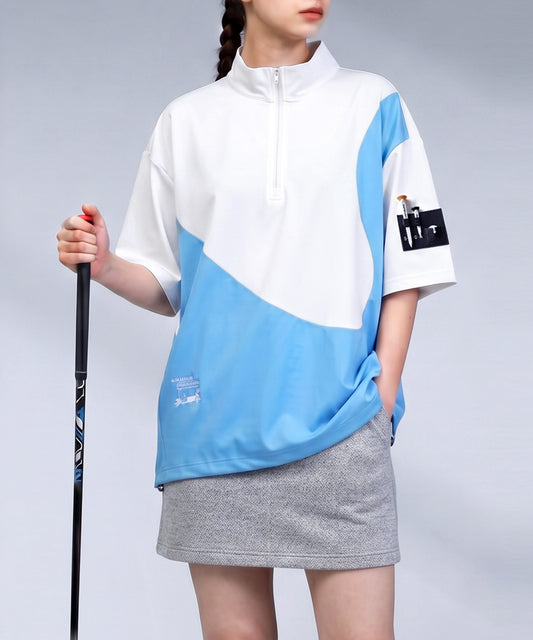 ANTIQUA GOLF×STCH Half-Zip, Color-Blocked Stand-Neck Top Ladies