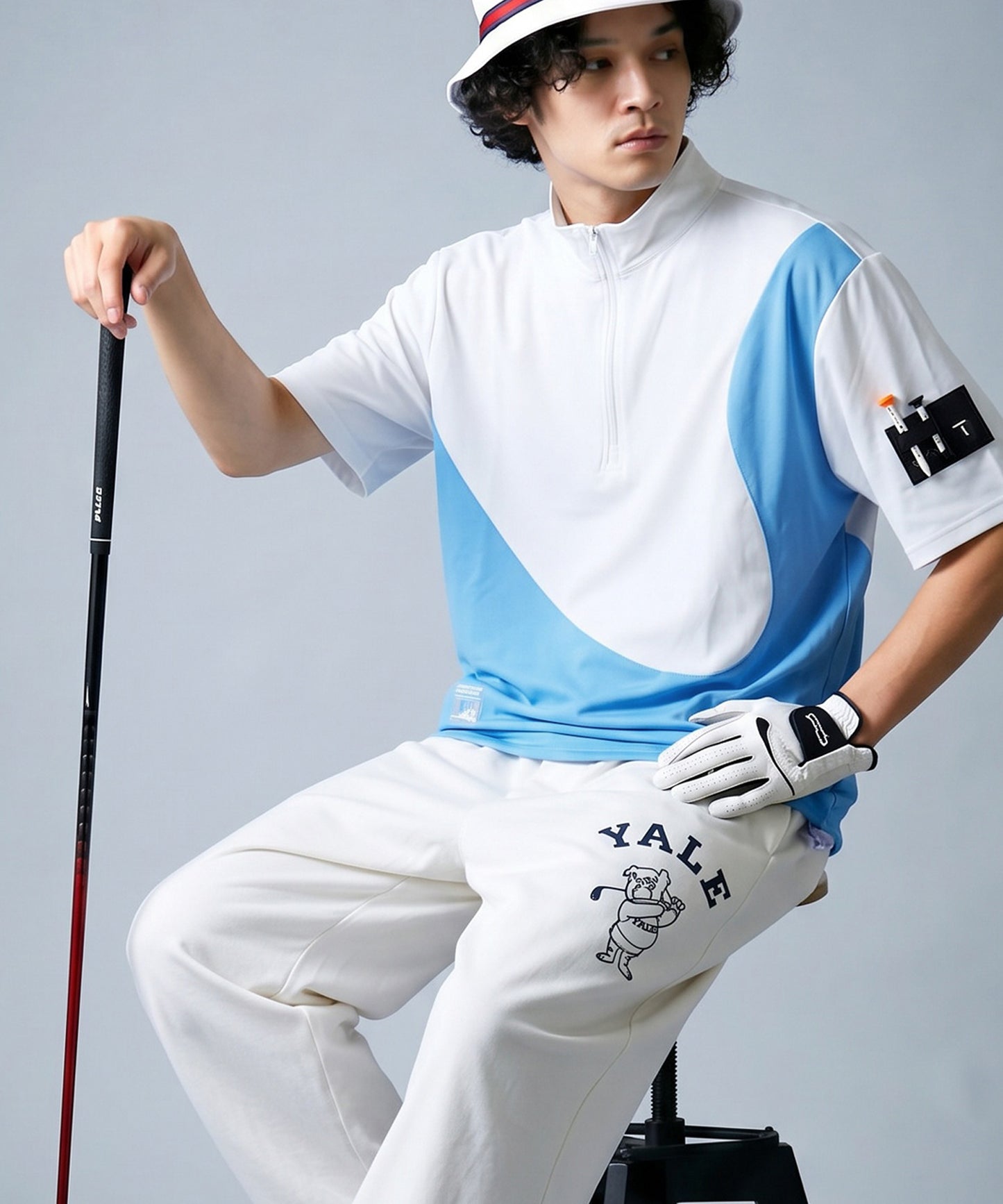 ANTIQUA GOLF×STCH Half-Zip, Color-Blocked Stand-Neck Top Men’s
