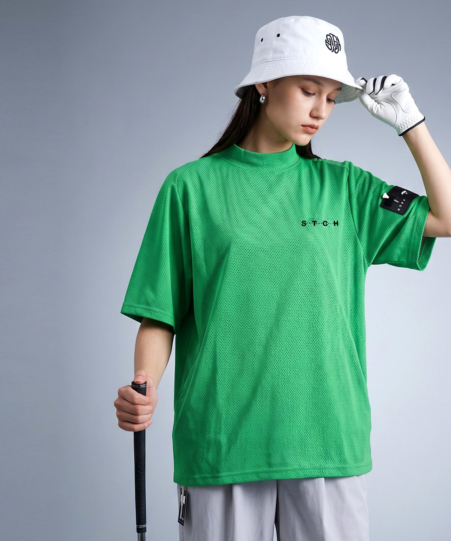 ANTIQUA GOLF×STCH Mesh Fabric, Moisture-Wicking, Quick-Drying, Mock Neck Pullover Ladies