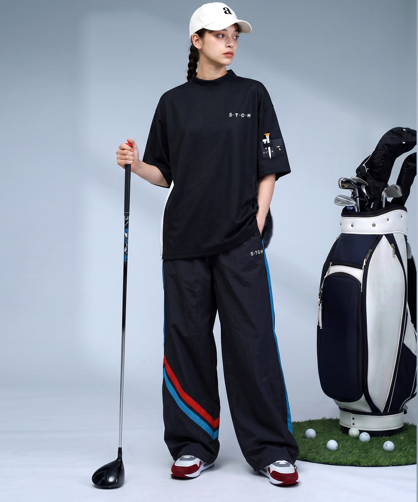 ANTIQUA GOLF×STCH Mesh Fabric, Moisture-Wicking, Quick-Drying, Mock Neck Pullover Ladies