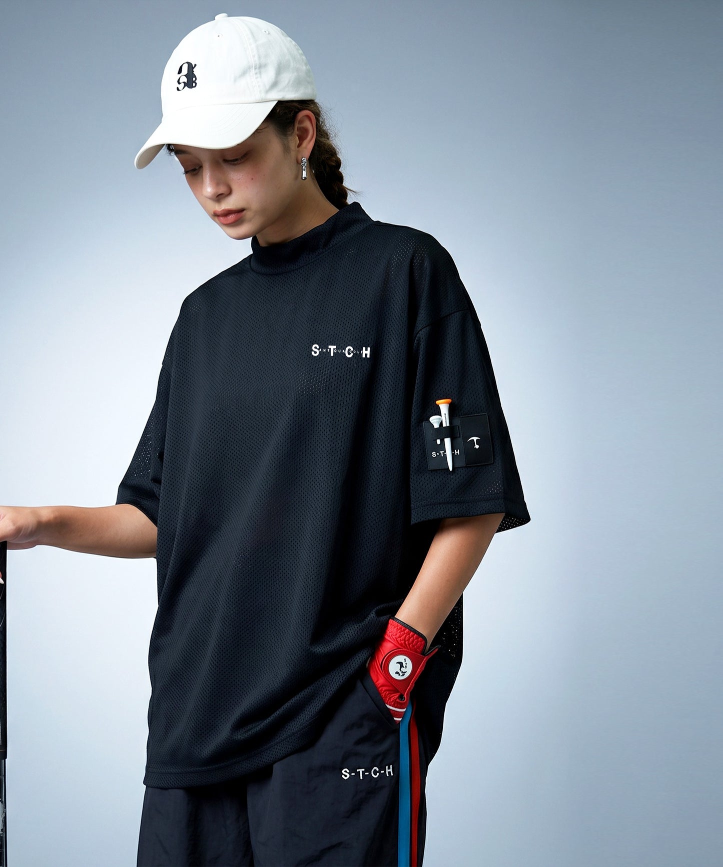 ANTIQUA GOLF×STCH Mesh Fabric, Moisture-Wicking, Quick-Drying, Mock Neck Pullover Ladies