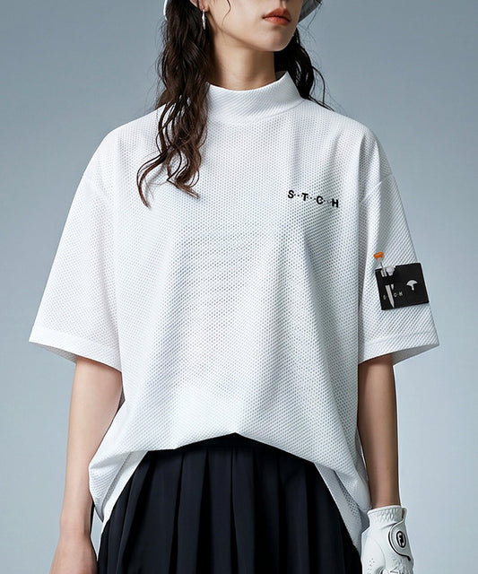 ANTIQUA GOLF×STCH Mesh Fabric, Moisture-Wicking, Quick-Drying, Mock Neck Pullover Ladies