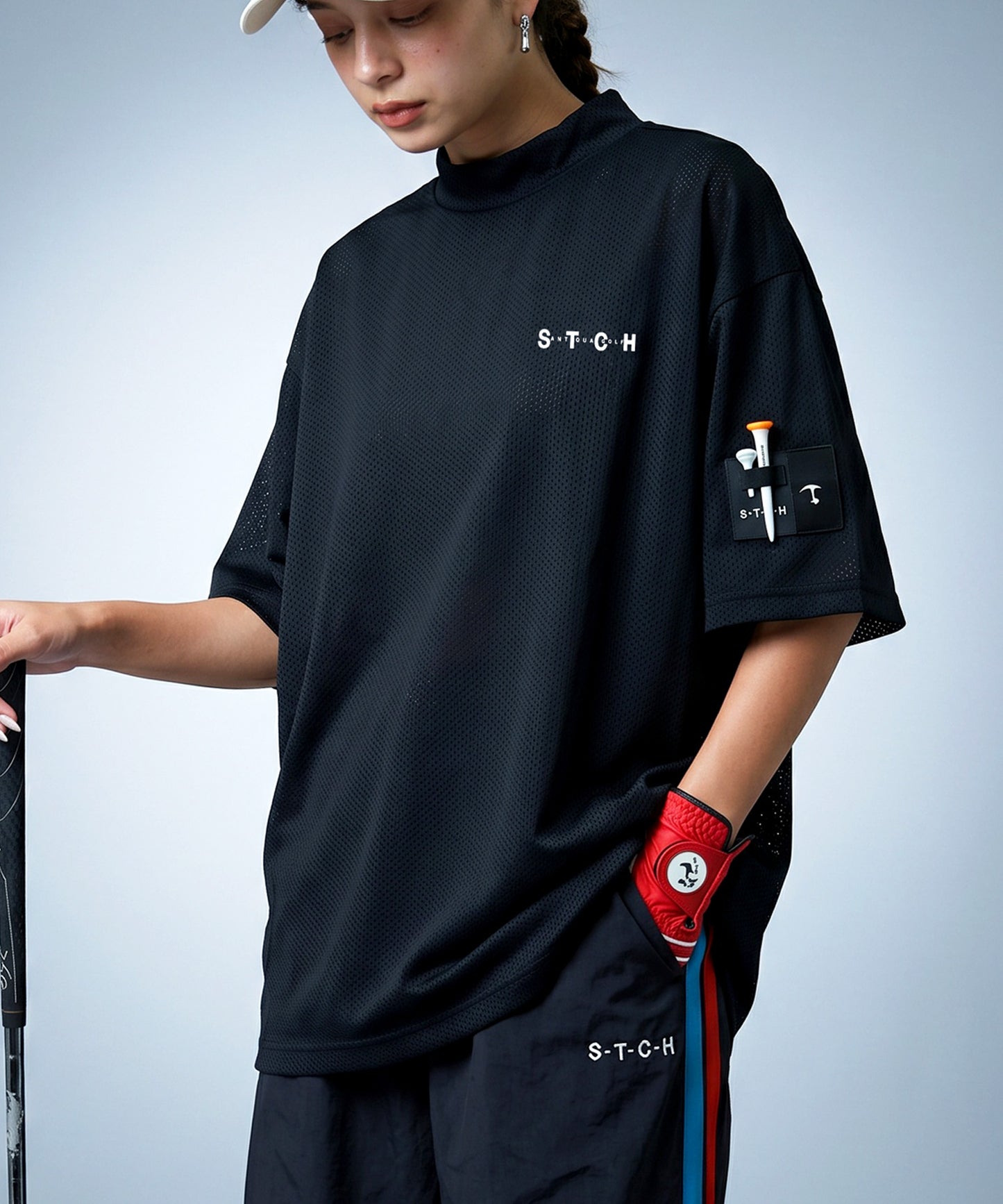ANTIQUA GOLF×STCH Mesh Fabric, Moisture-Wicking, Quick-Drying, Mock Neck Pullover Ladies