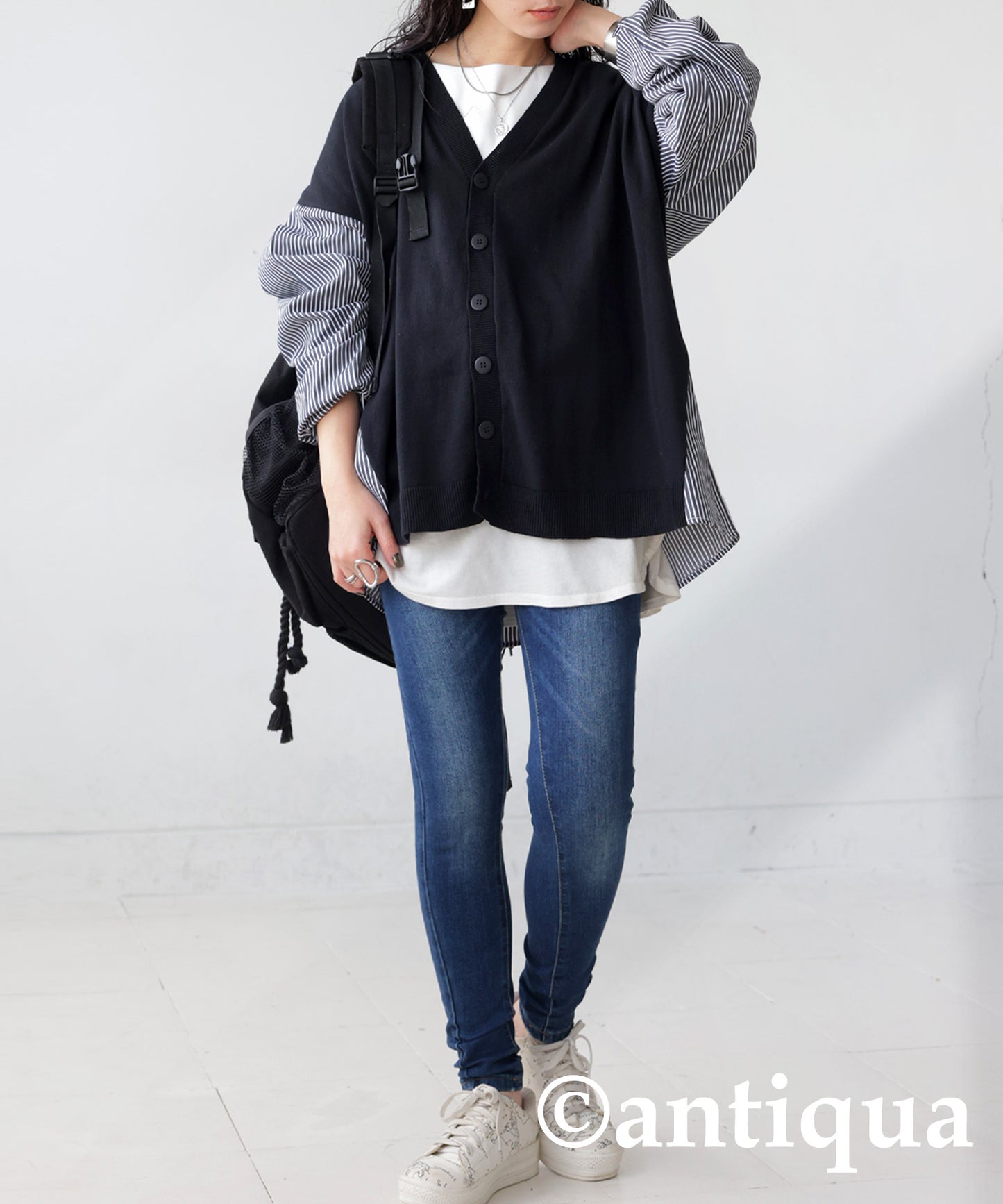 Different Material Docking Cardigan Ladies