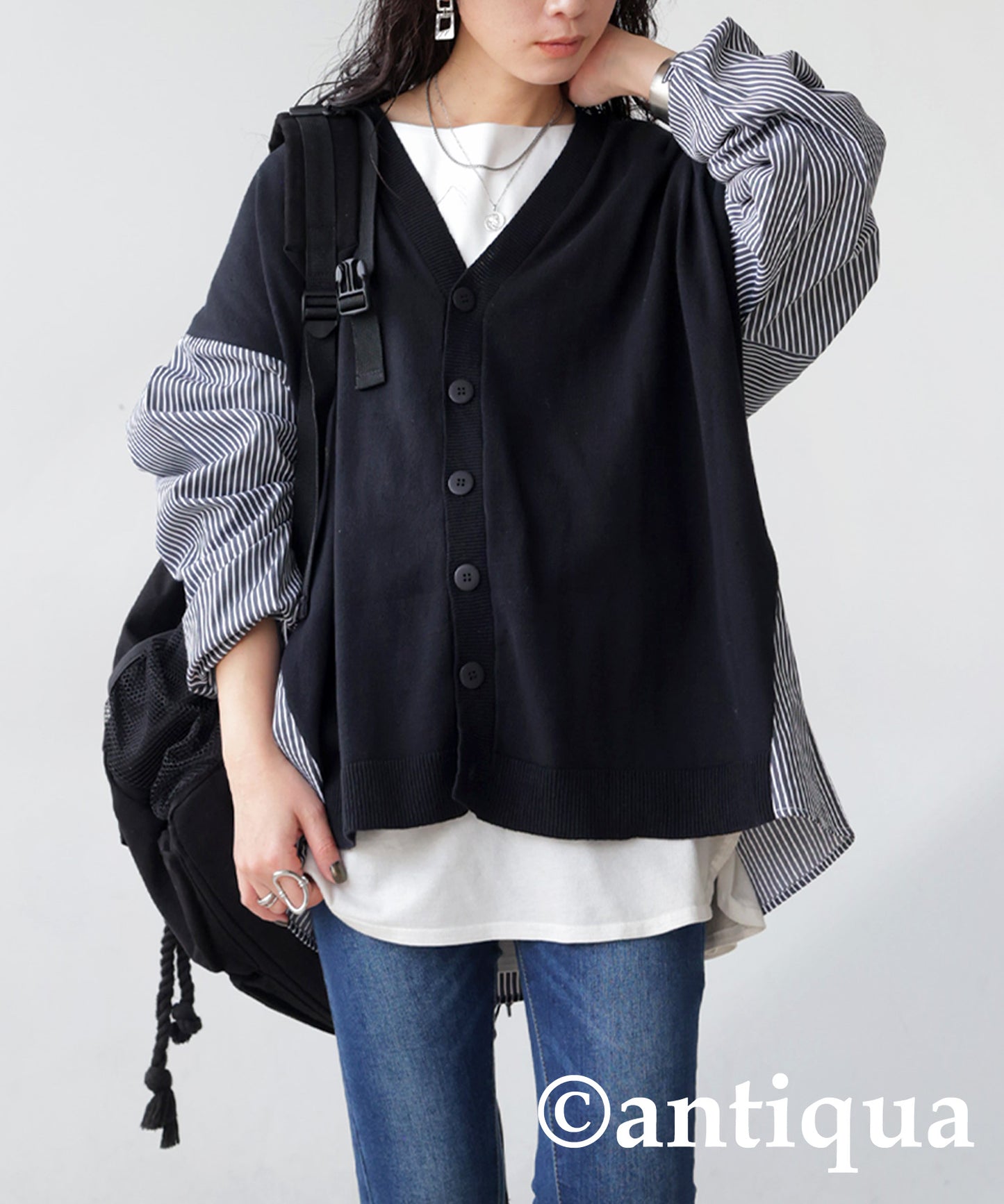 Different Material Docking Cardigan Ladies