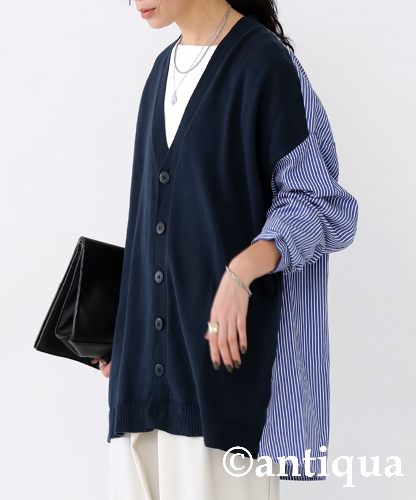 Different Material Docking Cardigan Ladies