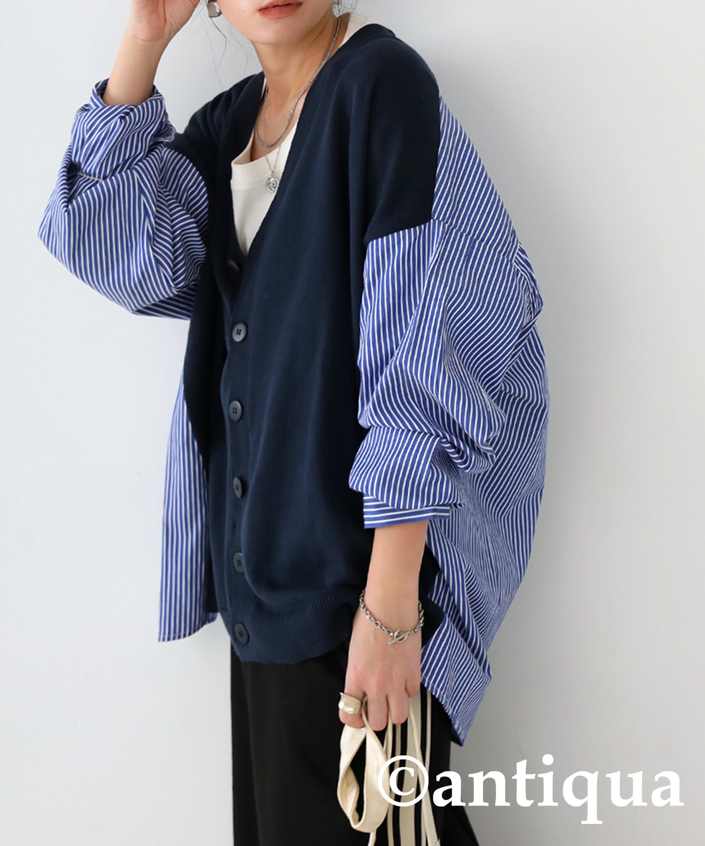 Different Material Docking Cardigan Ladies