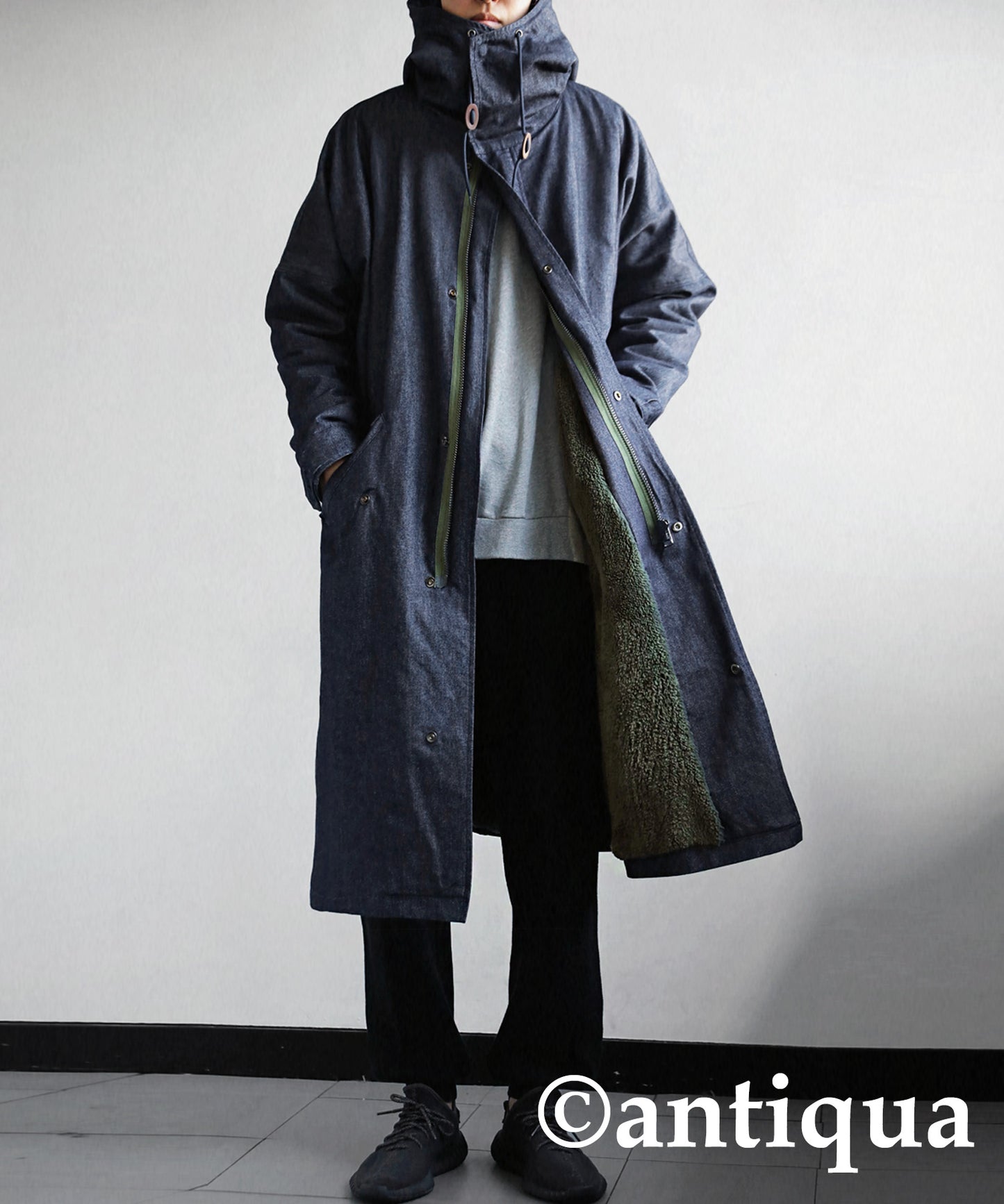 Denim Men's long coat boa lining