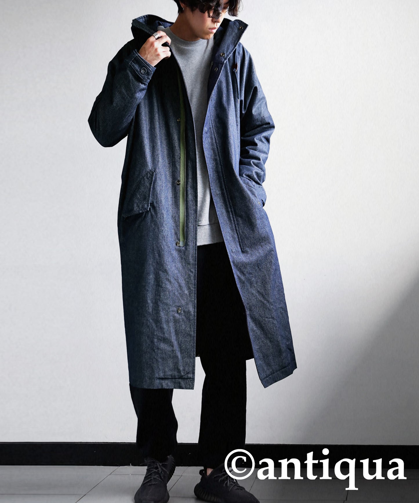 Denim Men's long coat boa lining