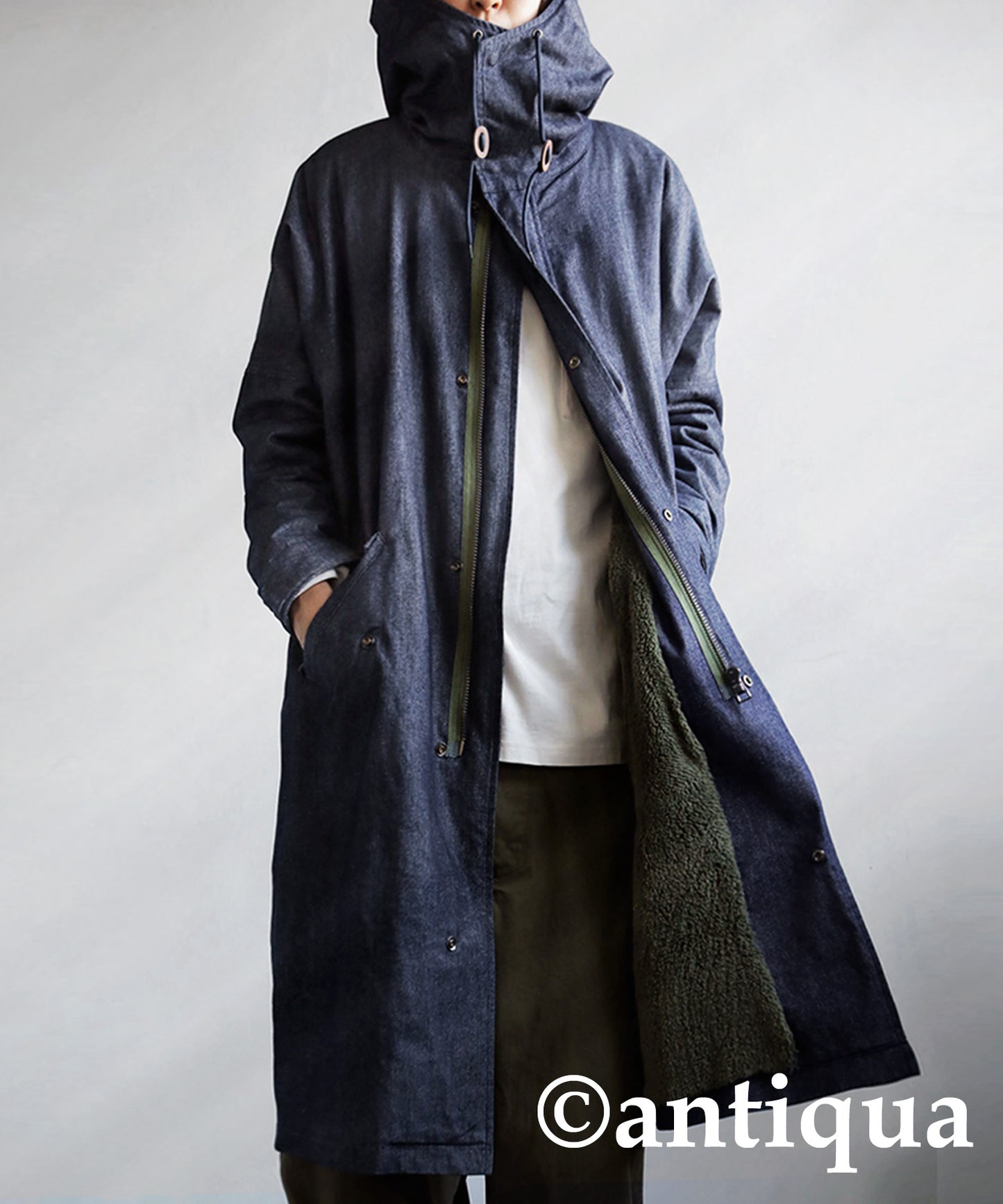 Denim Men's long coat boa lining