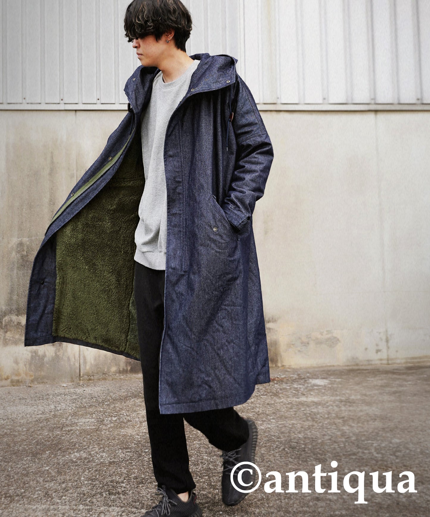 Denim Men's long coat boa lining