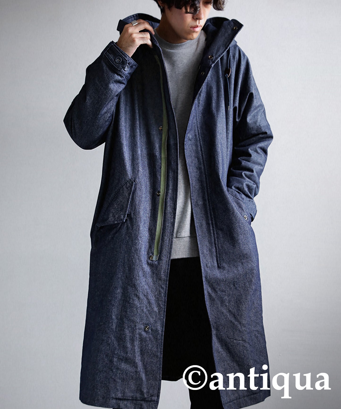 Denim Men's long coat boa lining