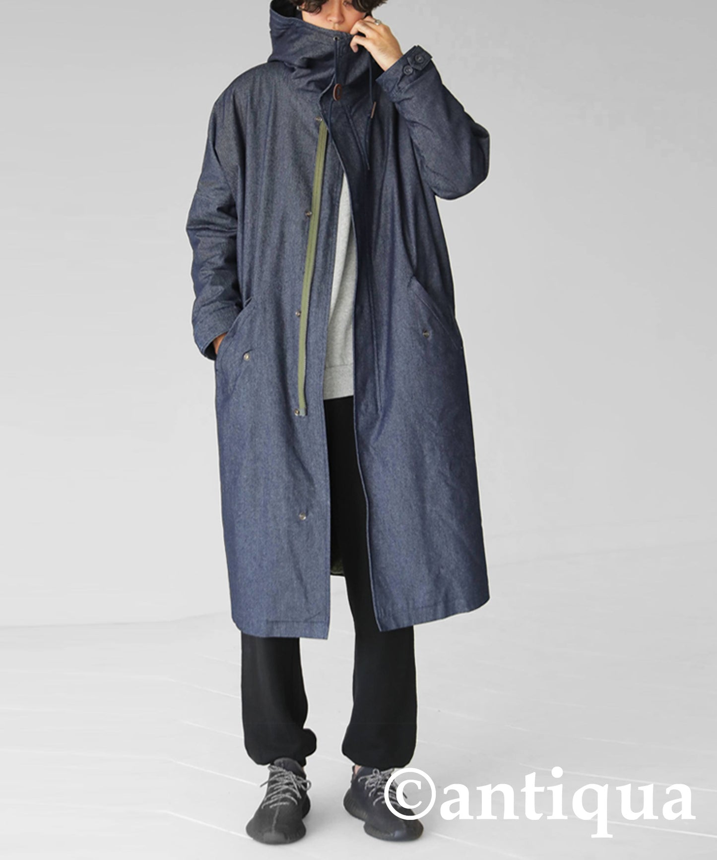 Denim Men's long coat boa lining