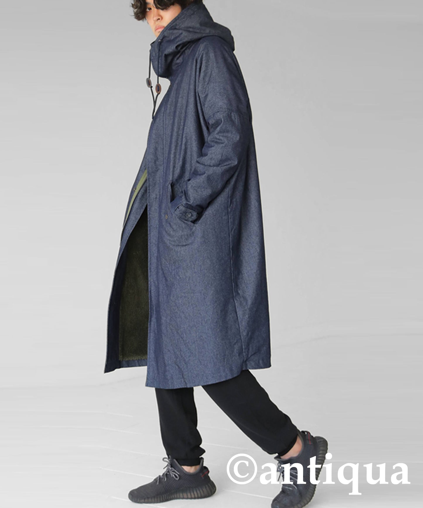 Denim Men's long coat boa lining