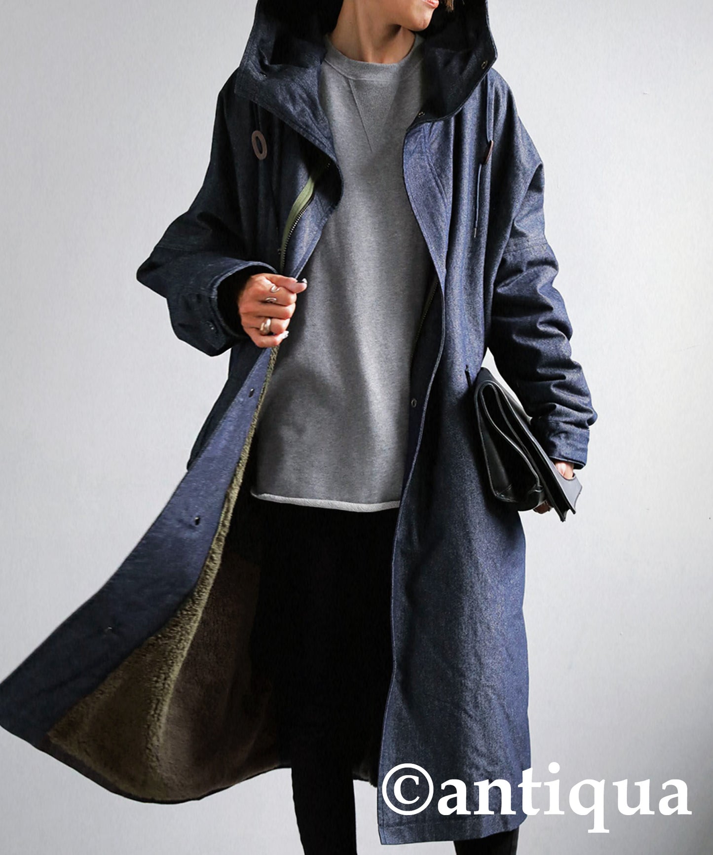 Denim Ladies long coat boa lining