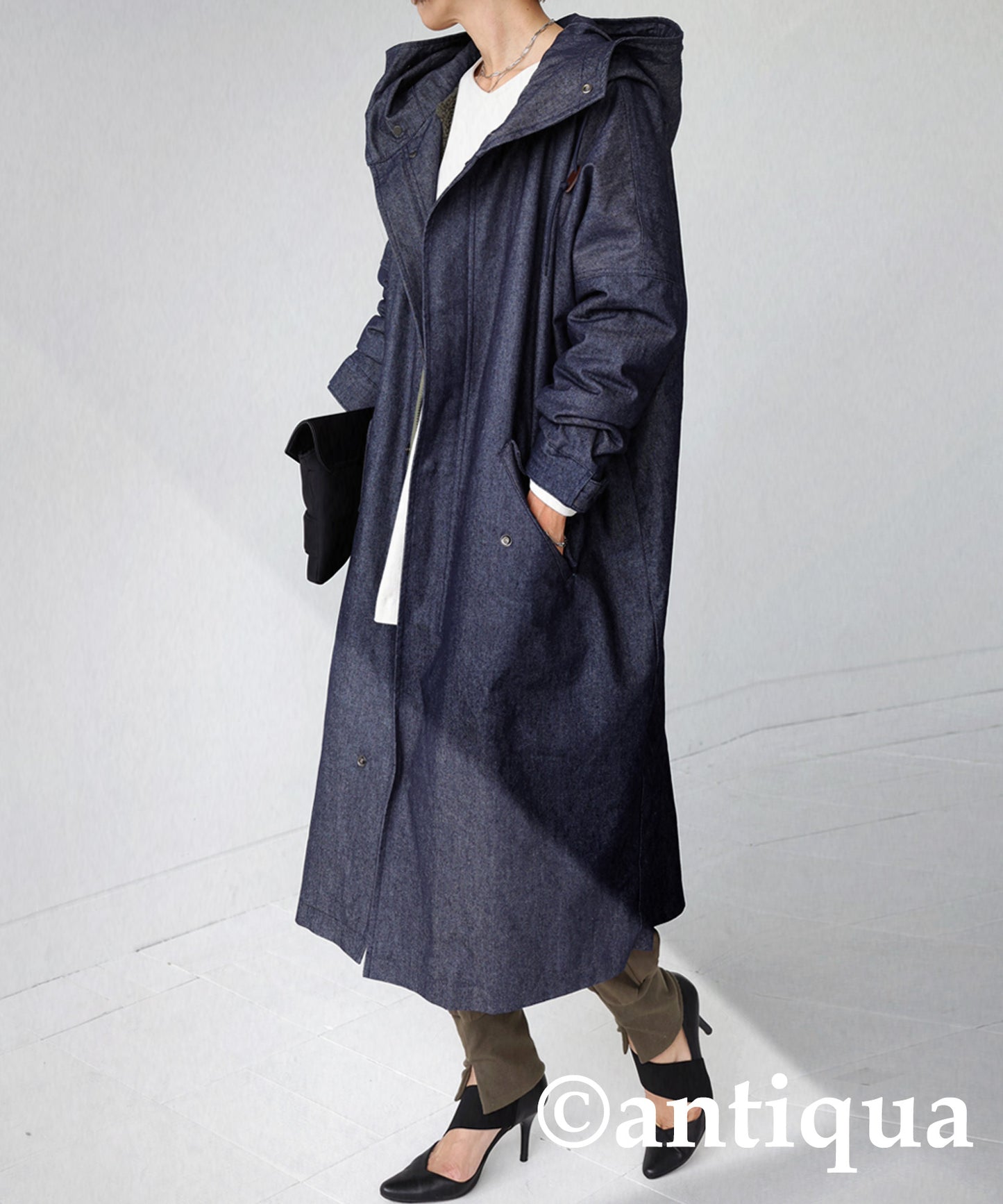 Denim Ladies long coat boa lining