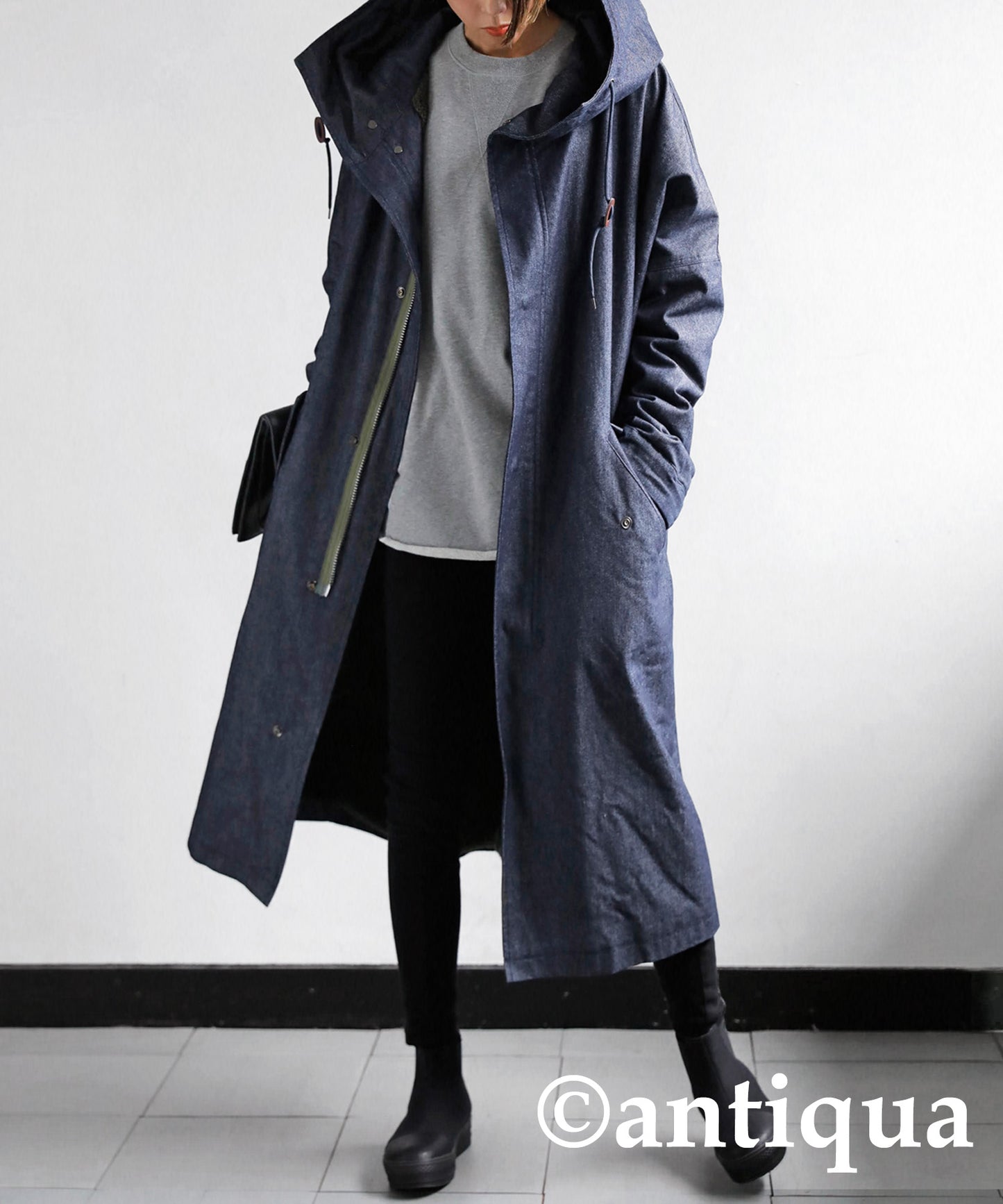 Denim Ladies long coat boa lining