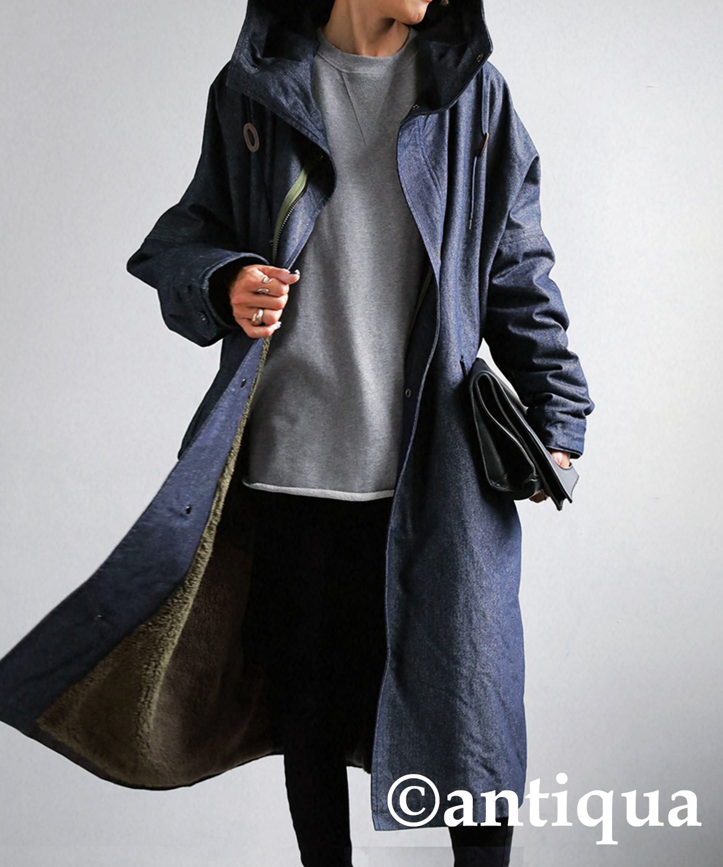 Denim Ladies long coat boa lining