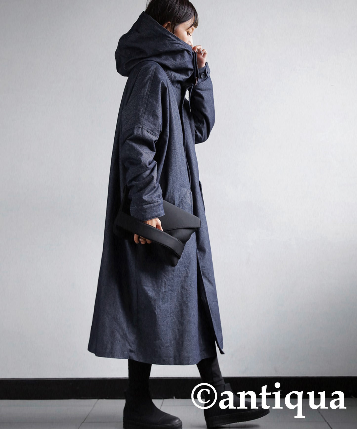 Denim Ladies long coat boa lining