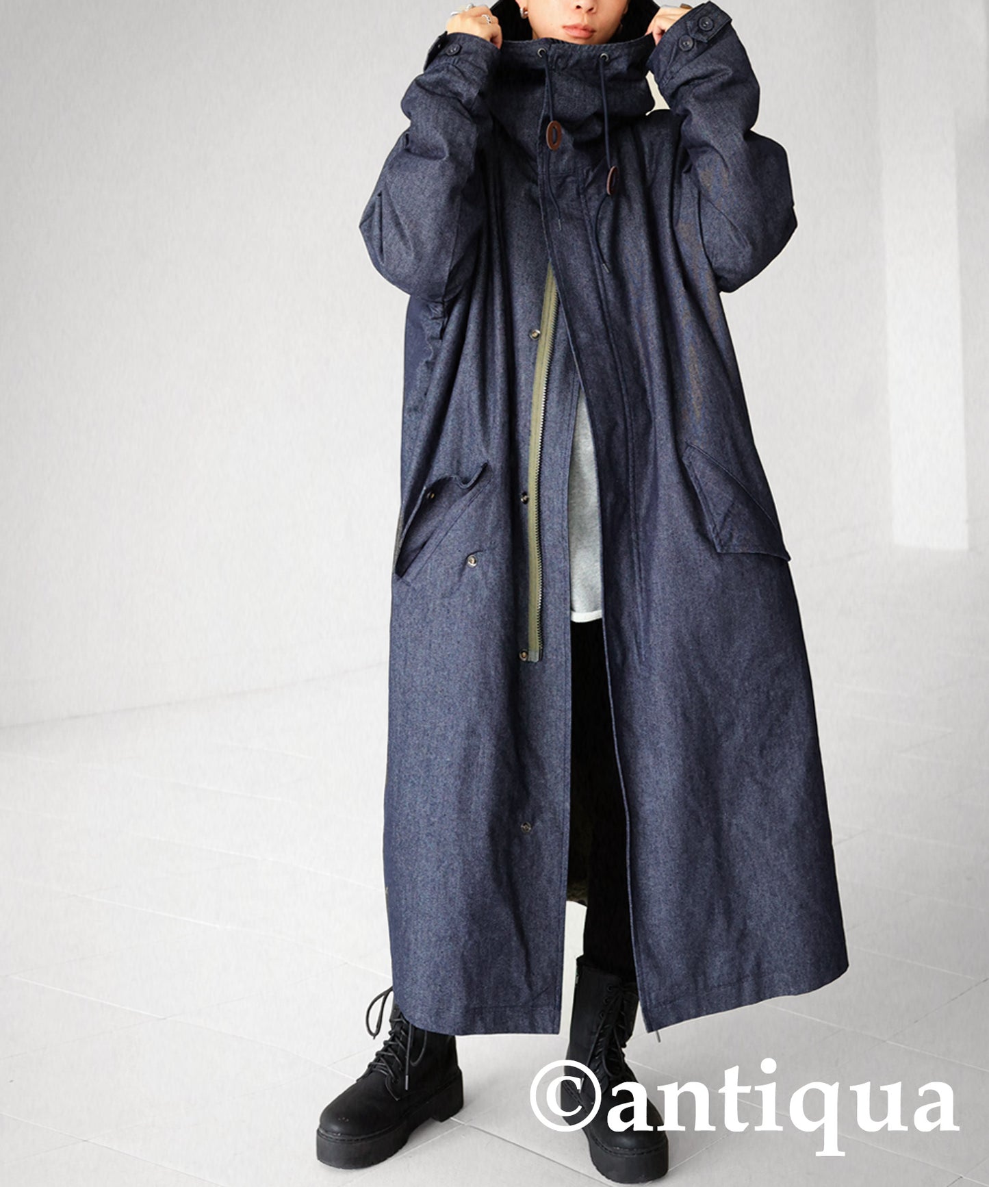 Denim Ladies long coat boa lining