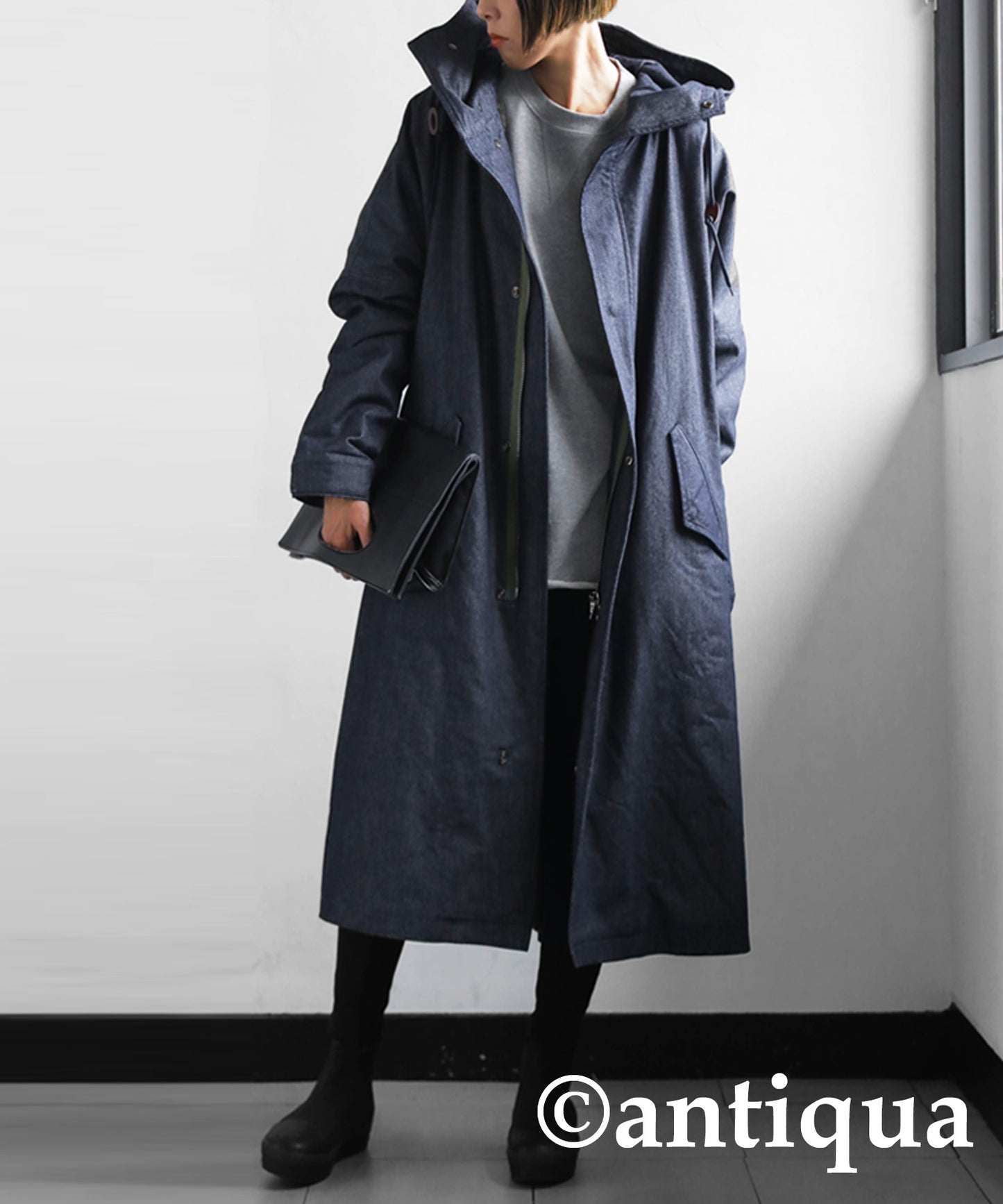 Denim Ladies long coat boa lining