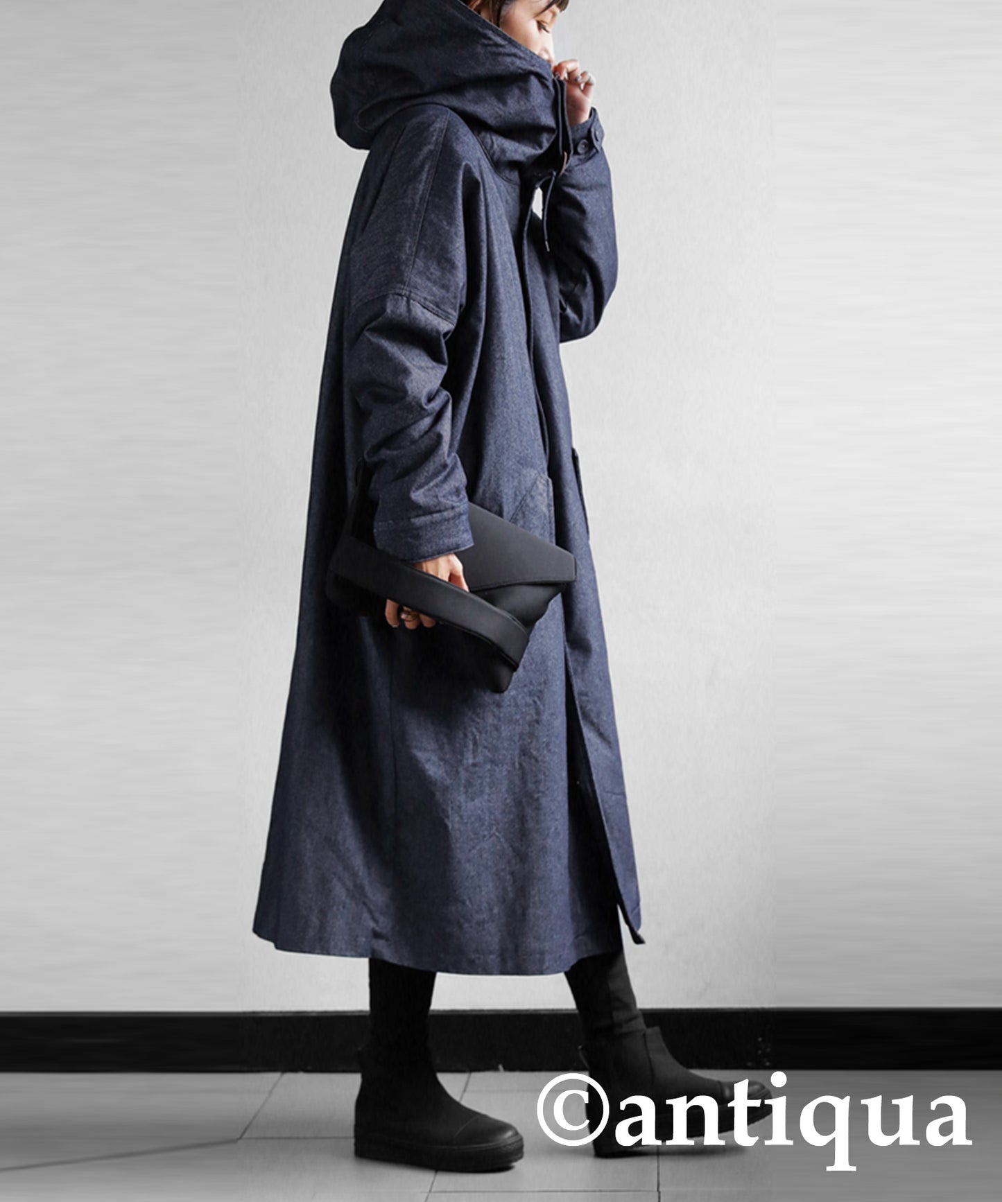 Denim Ladies long coat boa lining