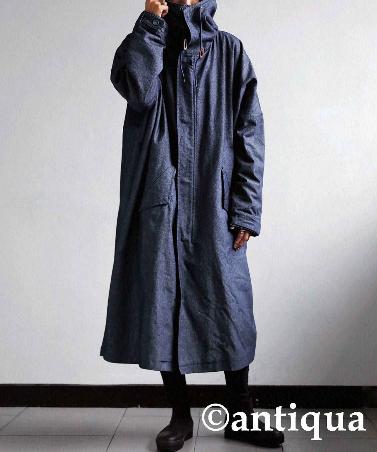 Denim Ladies long coat boa lining