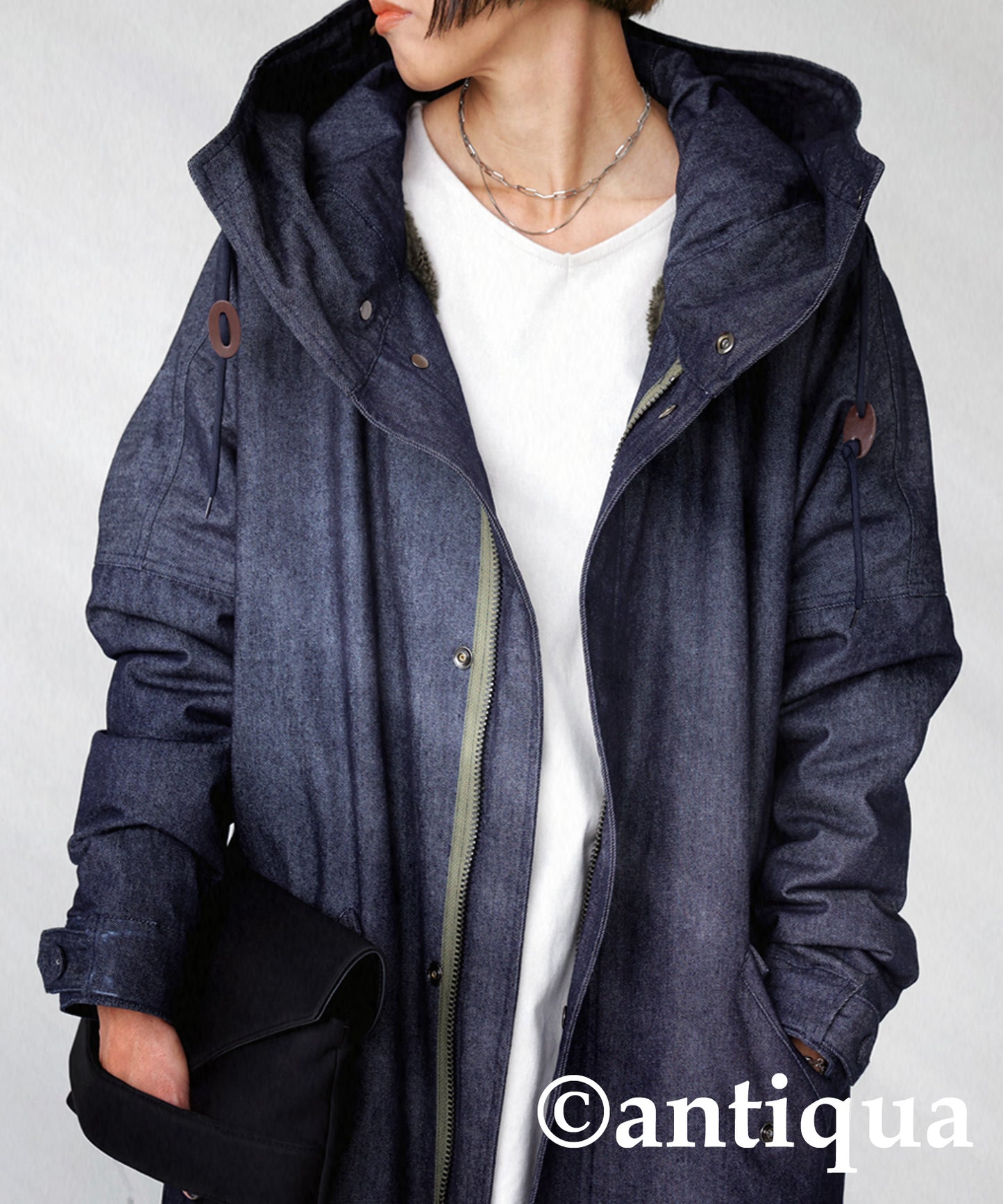 Denim Ladies long coat boa lining